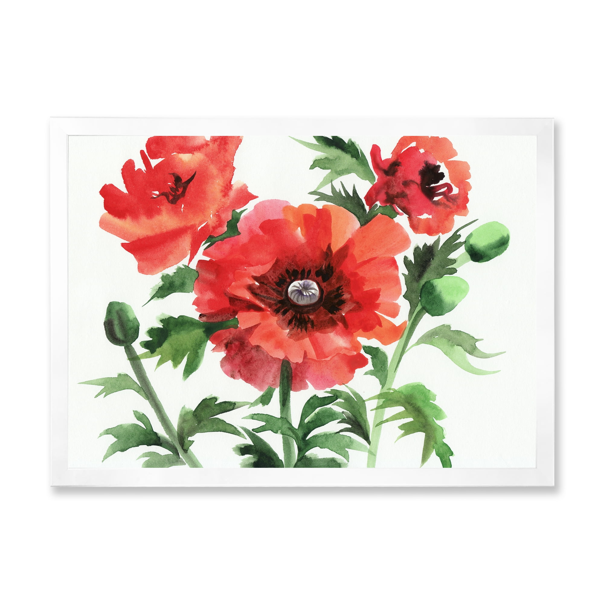 Designart 'Ancient Red Poppies II' Traditional Framed Art Print