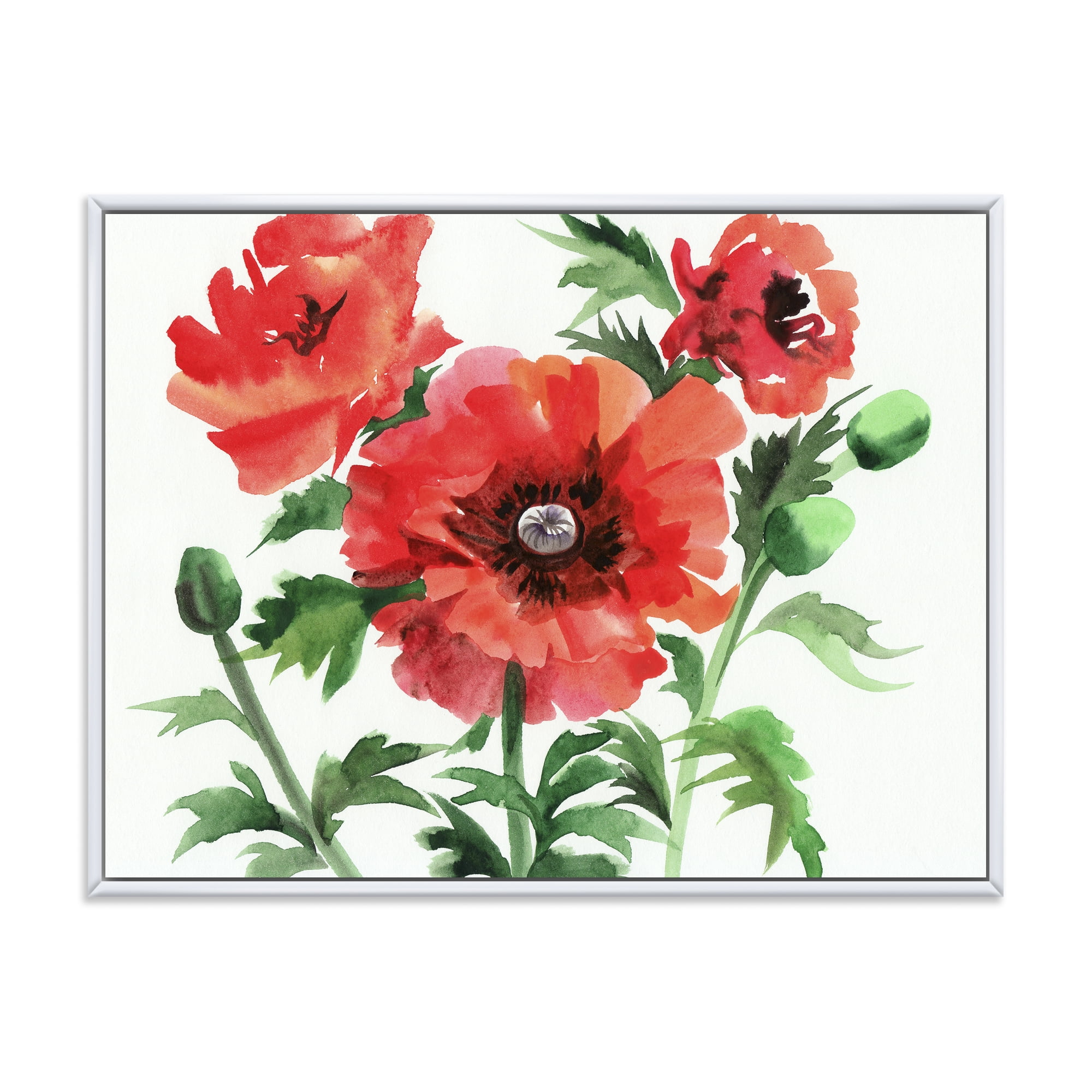 Designart 'Ancient Red Poppies II' Traditional Framed Canvas Wall Art Print