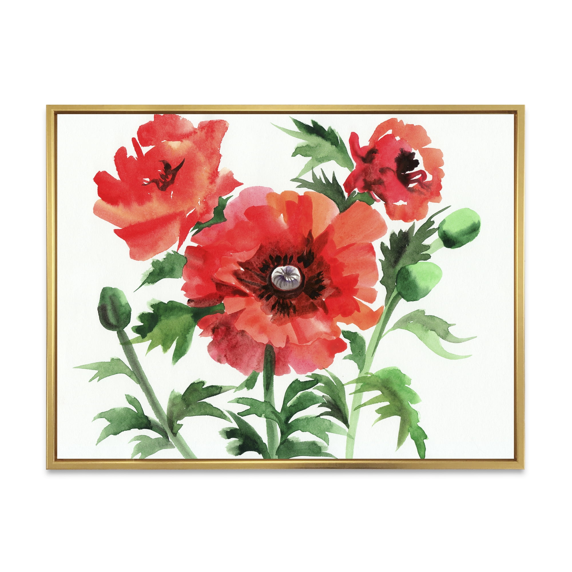 Designart 'Ancient Red Poppies II' Traditional Framed Canvas Wall Art Print
