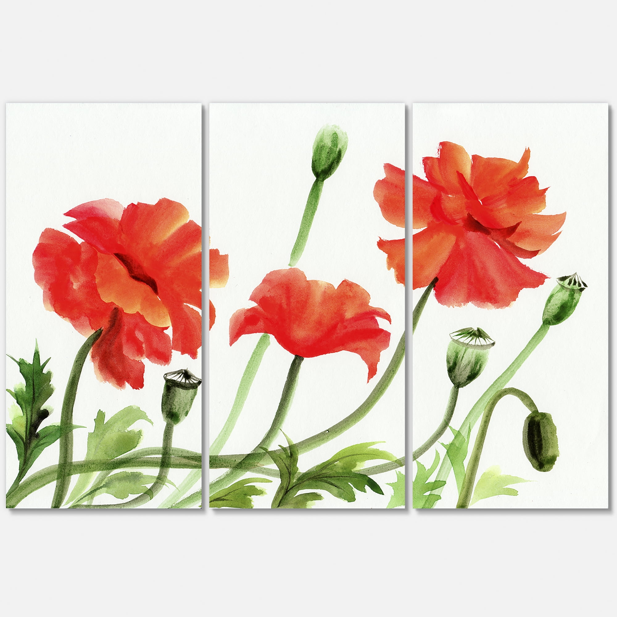 Designart ' Ancient Red Poppies III ' Traditional Canvas Wall Art Print