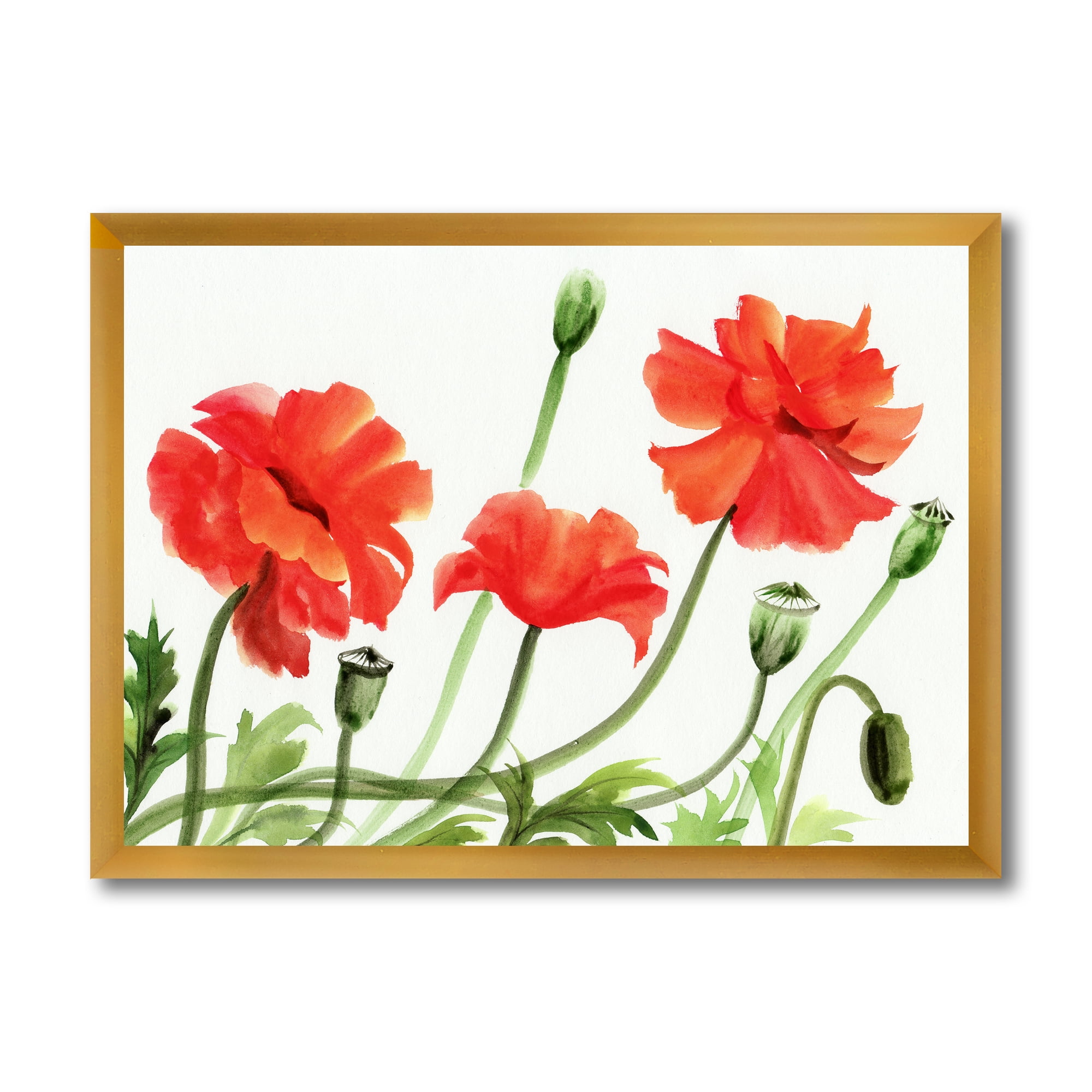 Designart 'Ancient Red Poppies III' Traditional Framed Art Print
