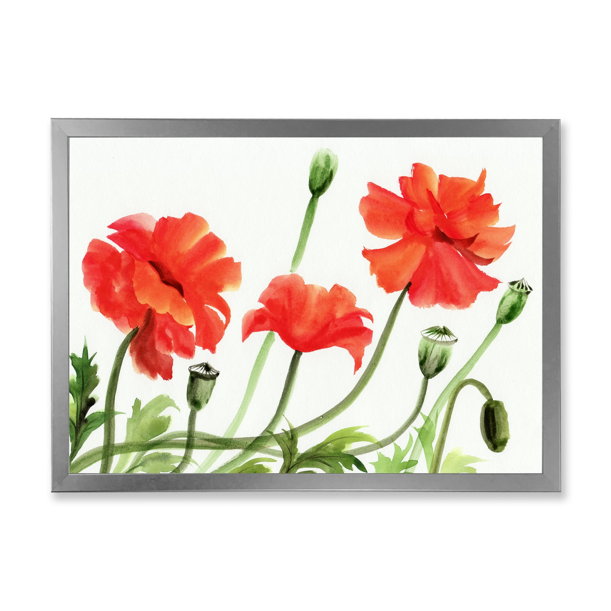 Designart 'Ancient Red Poppies III' Traditional Framed Art Print