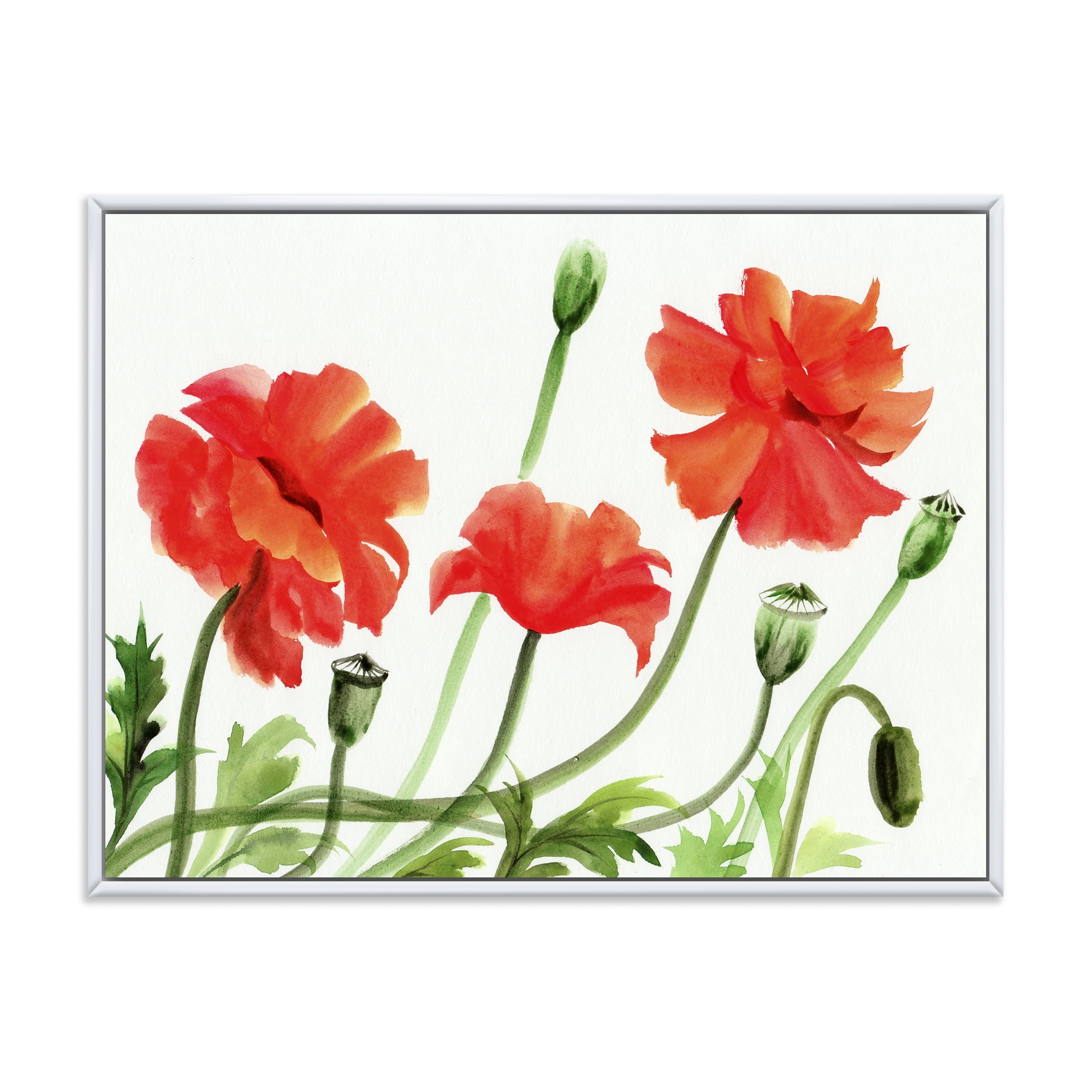 Designart 'Ancient Red Poppies III' Traditional Framed Canvas Wall Art Print