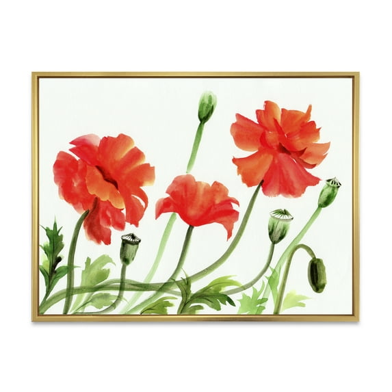 Designart 'Ancient Red Poppies III' Traditional Framed Canvas Wall Art Print