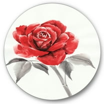 Designart 'Ancient Red Rose Flower I' Traditional Circle Metal Wall Art 36x36 - Disc of 36