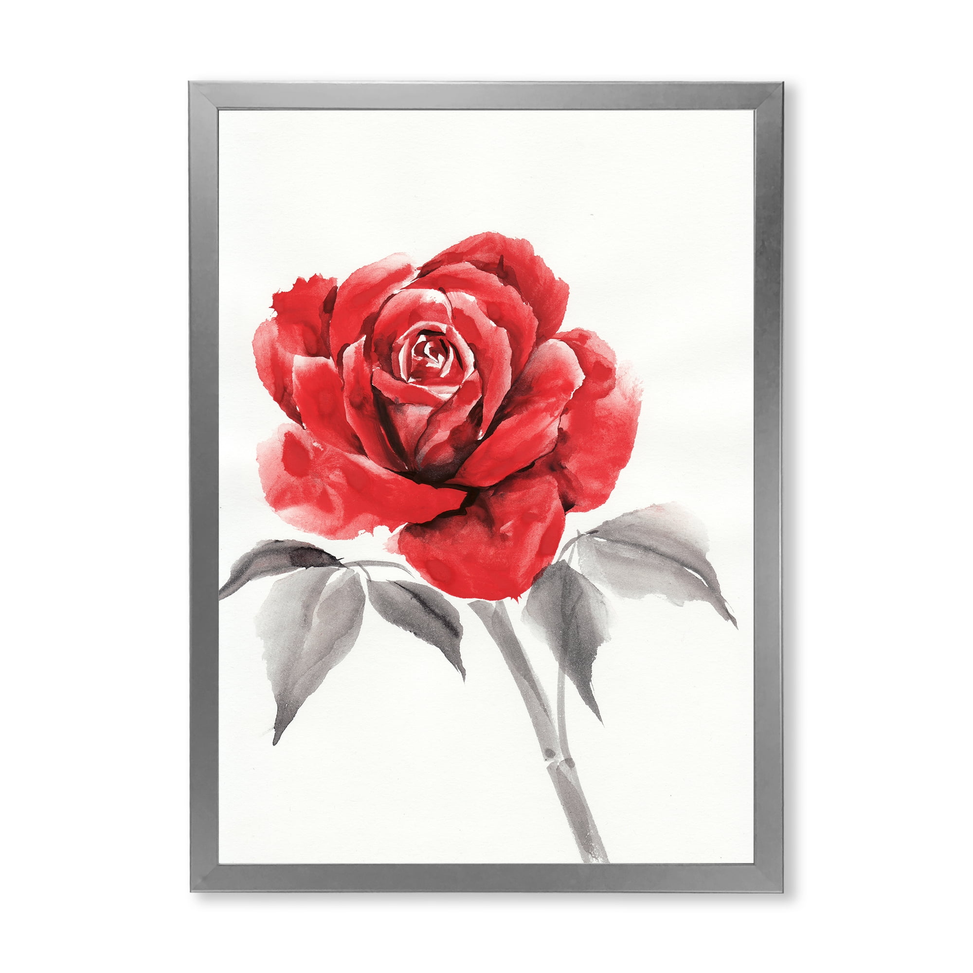 Designart 'Ancient Red Rose Flower I' Traditional Framed Art Print
