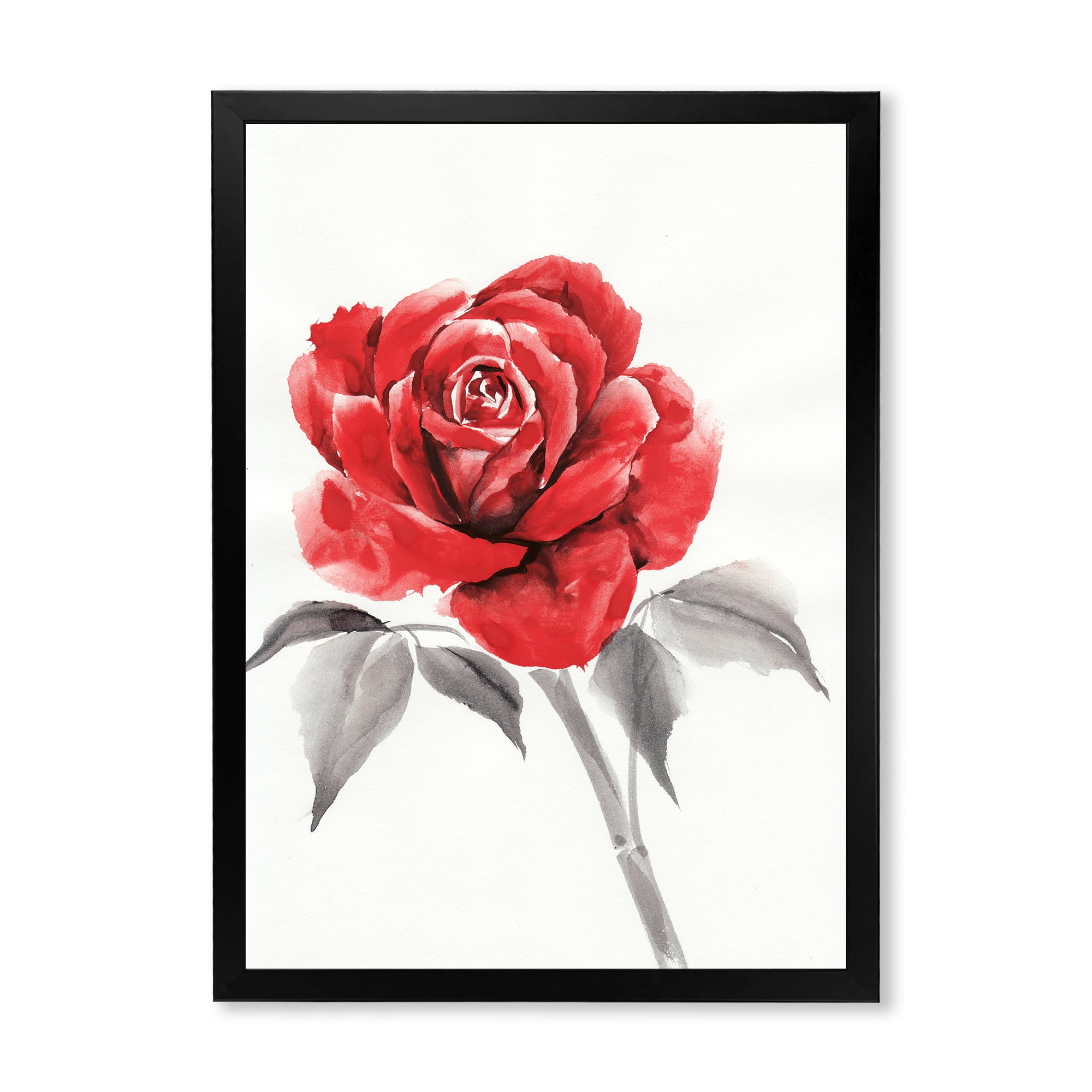 Designart 'Ancient Red Rose Flower I' Traditional Framed Art Print