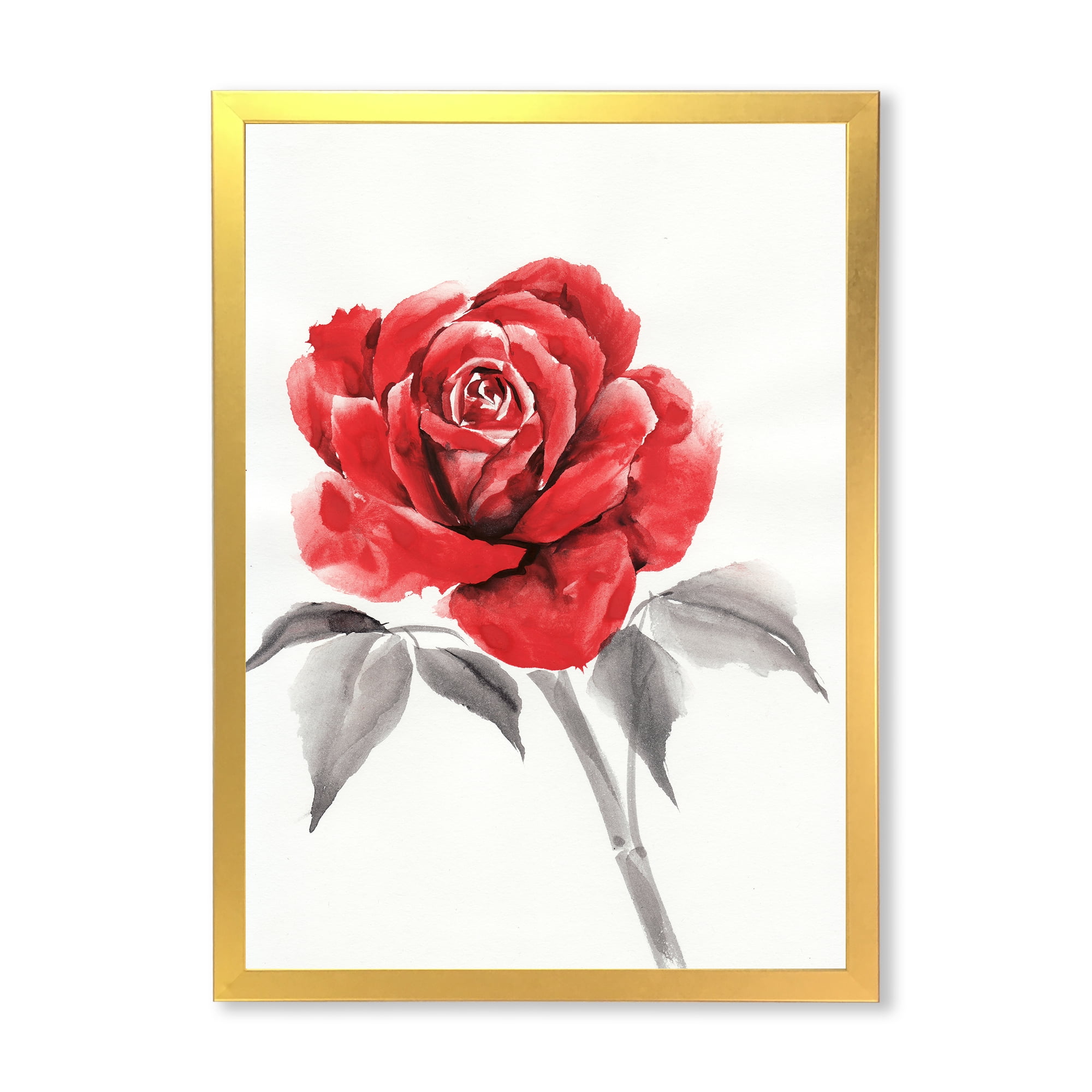 Designart 'Ancient Red Rose Flower I' Traditional Framed Art Print