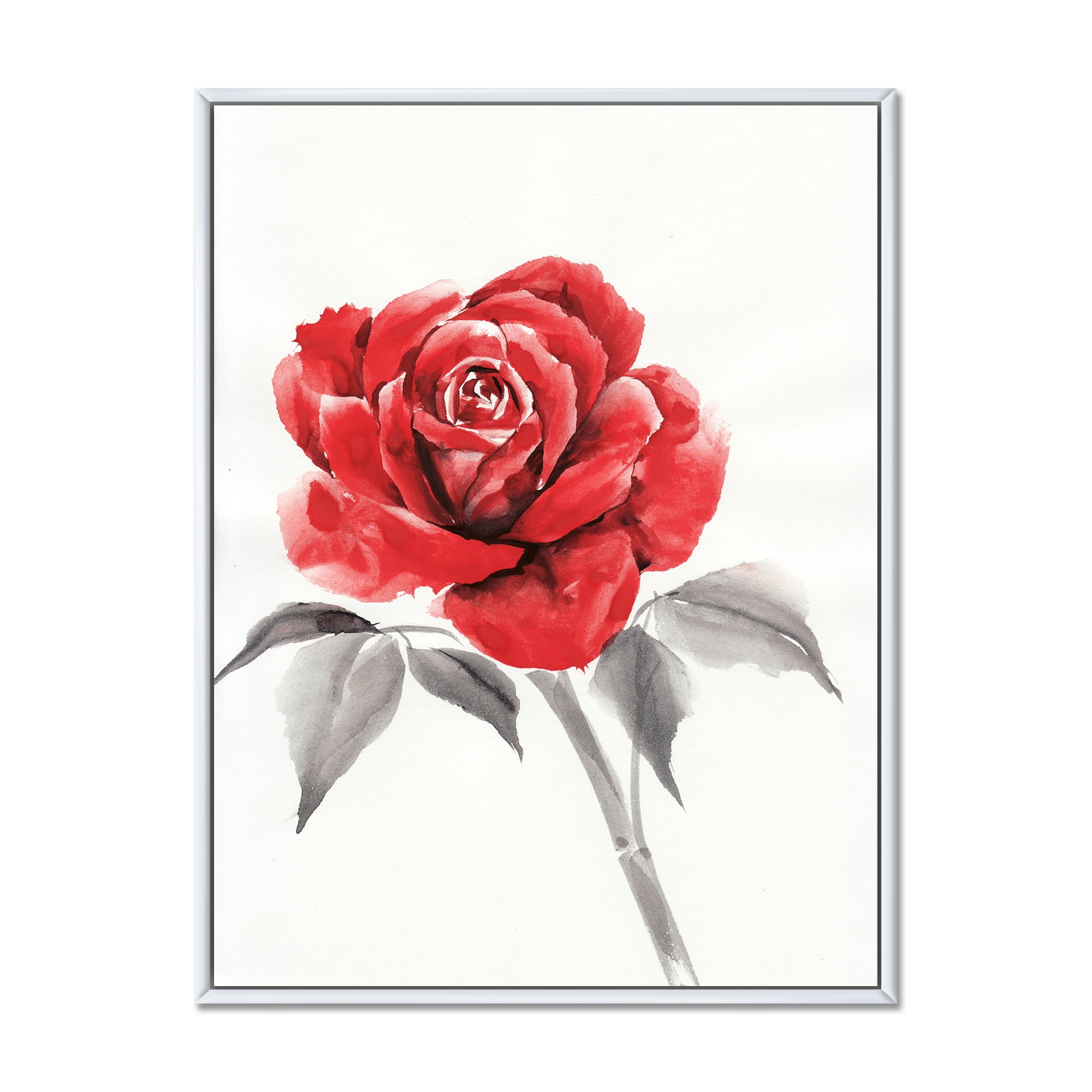 Designart 'Ancient Red Rose Flower I' Traditional Framed Canvas Wall Art Print