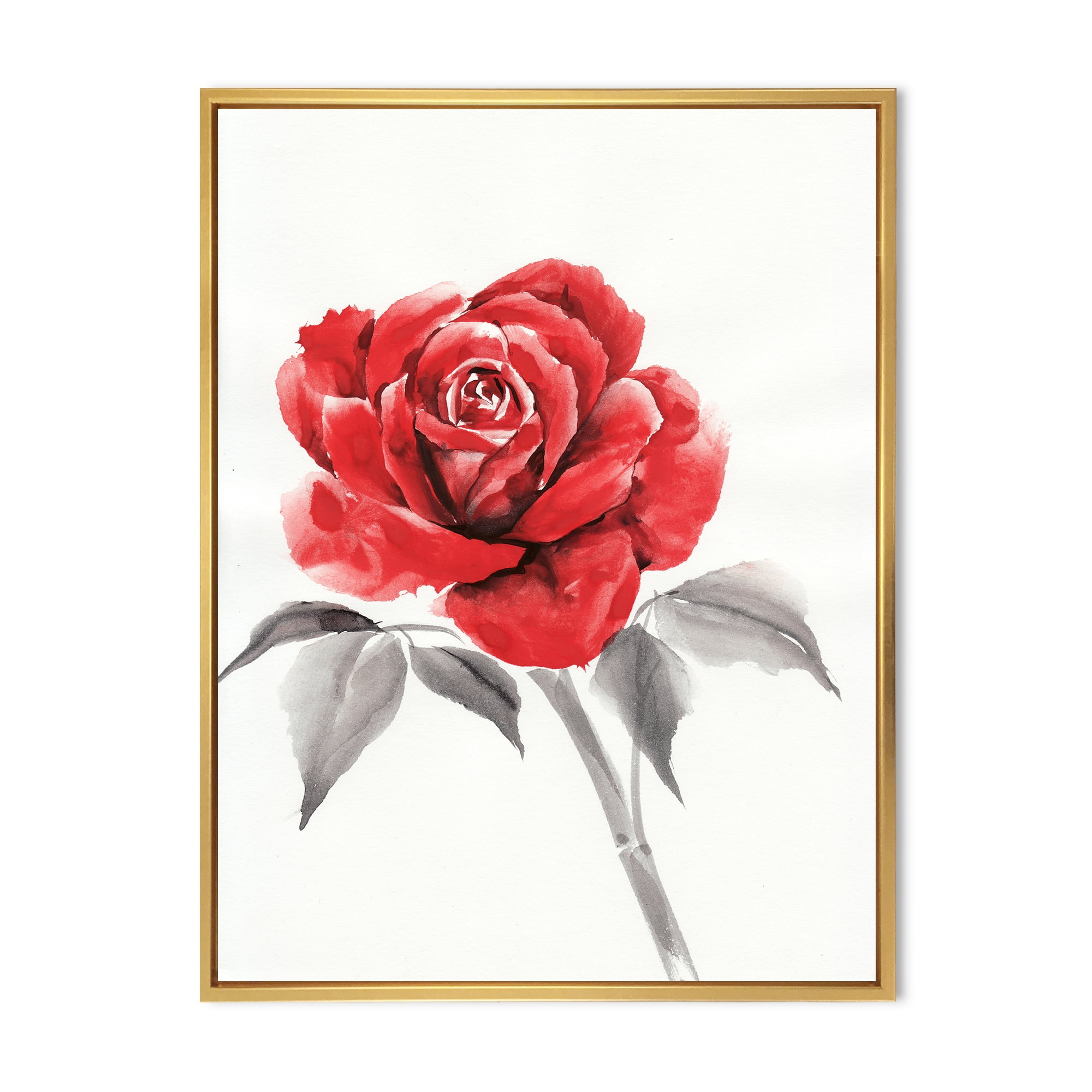 Designart 'Ancient Red Rose Flower I' Traditional Framed Canvas Wall Art Print