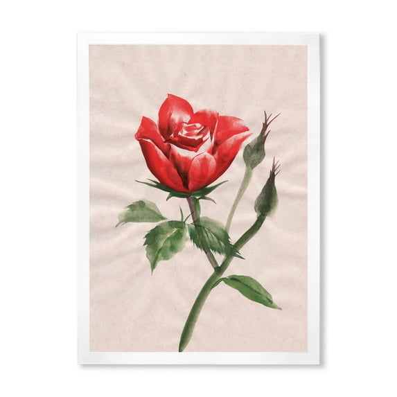 Designart 'Ancient Red Rose Flower II' Traditional Framed Art Print