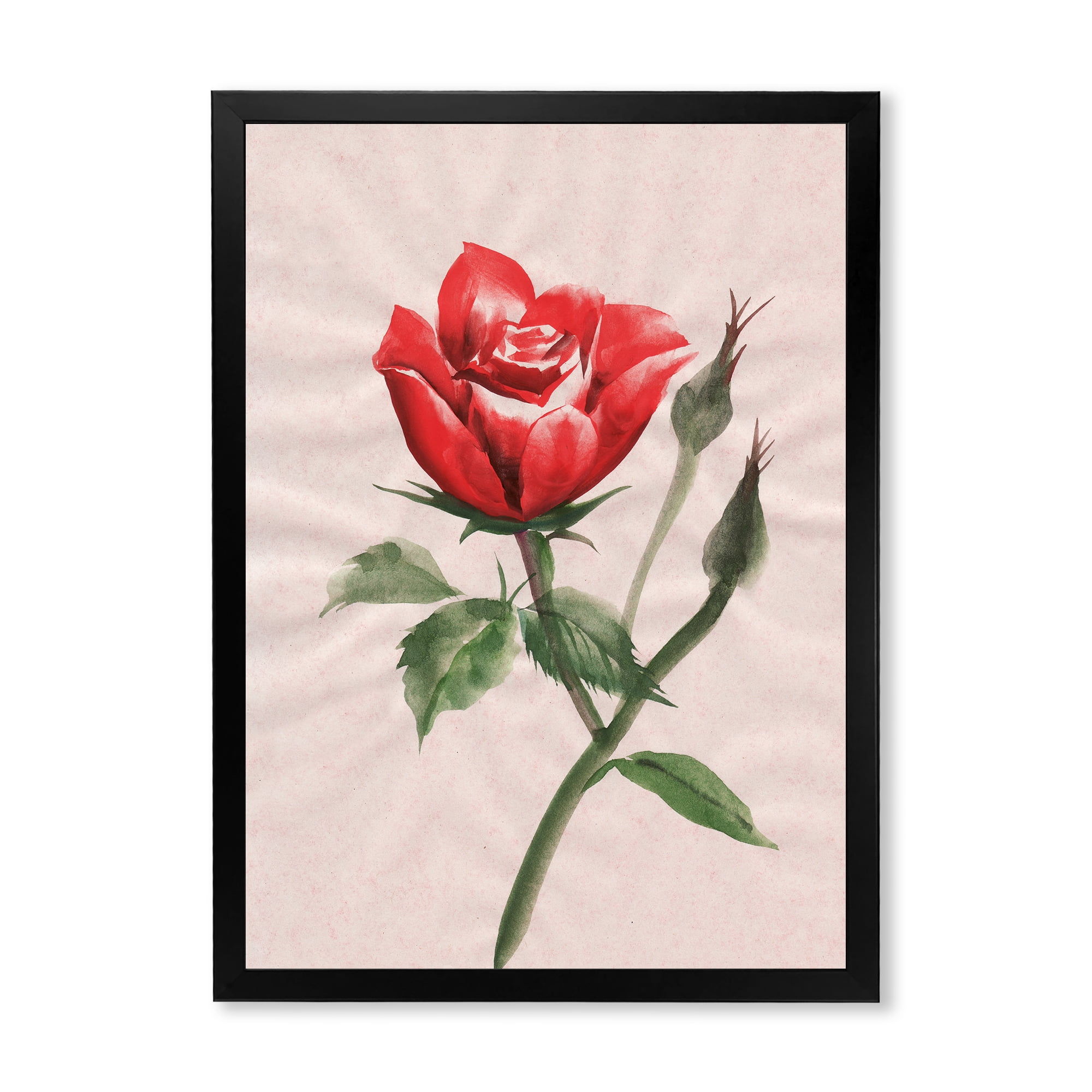 Designart 'Ancient Red Rose Flower II' Traditional Framed Art Print