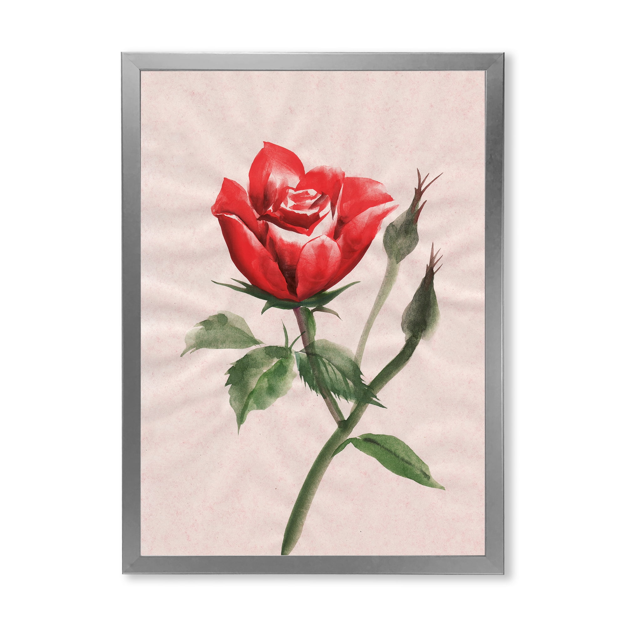 Designart 'Ancient Red Rose Flower II' Traditional Framed Art Print