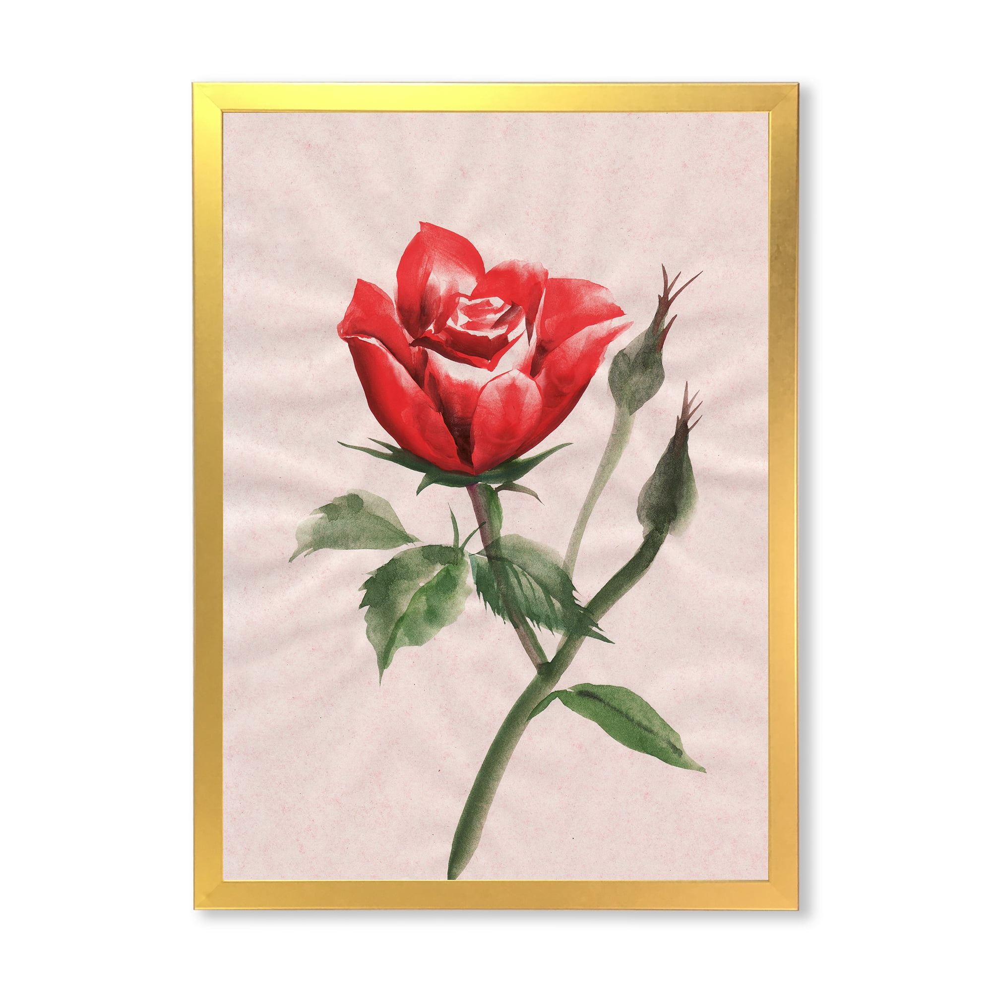 Designart 'Ancient Red Rose Flower II' Traditional Framed Art Print