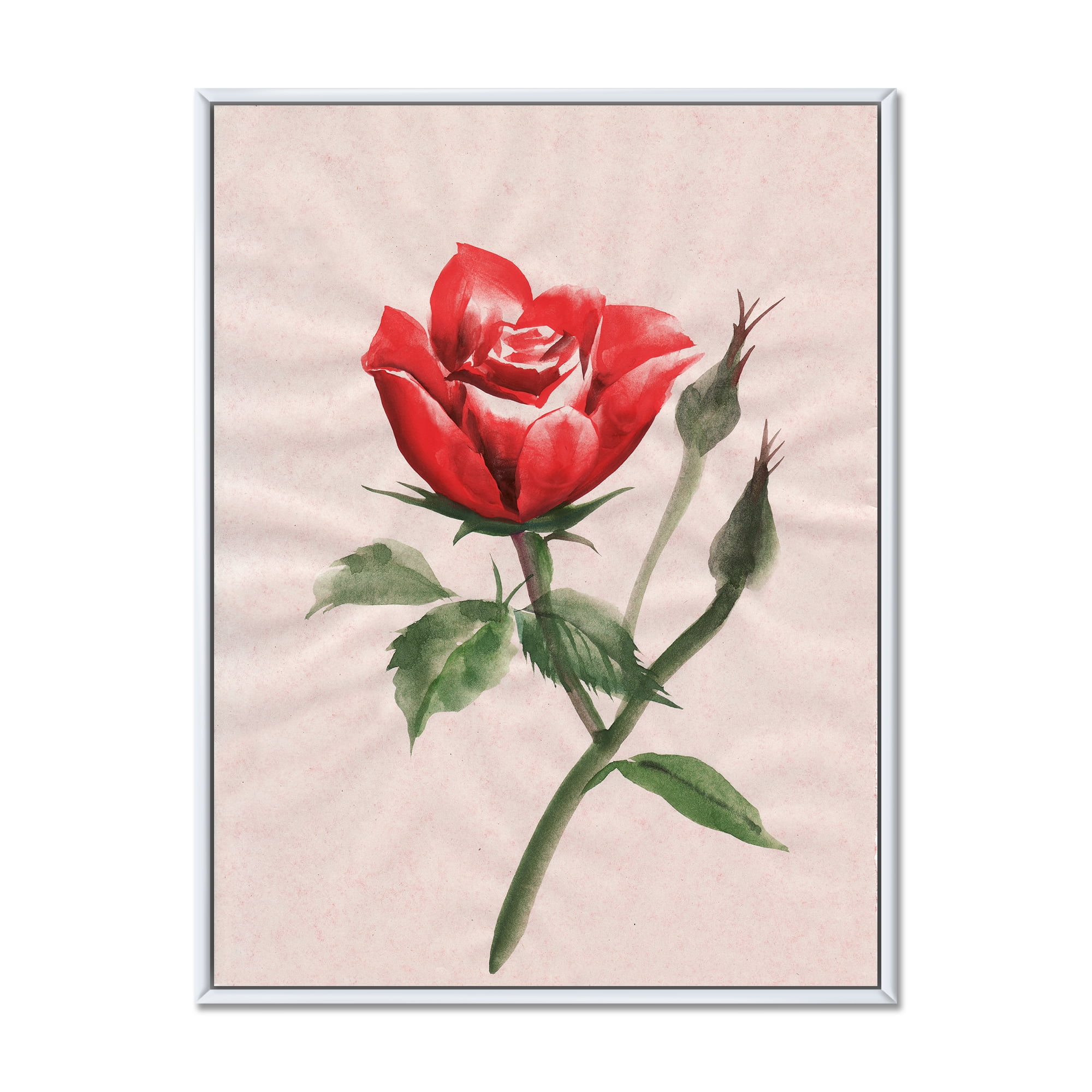 Designart 'Ancient Red Rose Flower II' Traditional Framed Canvas Wall Art Print