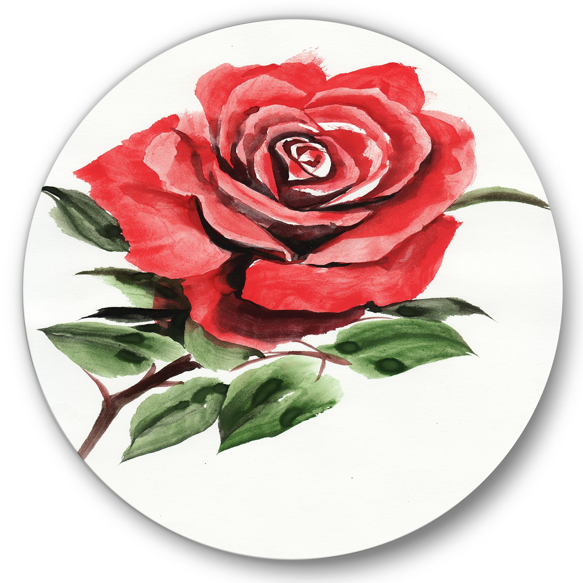 Designart 'Ancient Red Rose Flower III' Traditional Circle Metal Wall Art 29x29 - Disc of 29