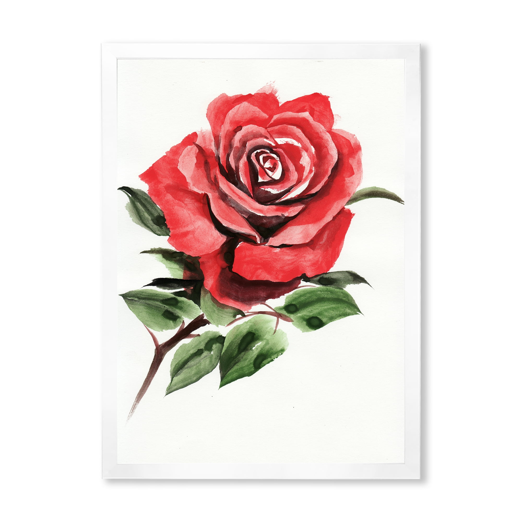 Designart 'Ancient Red Rose Flower III' Traditional Framed Art Print