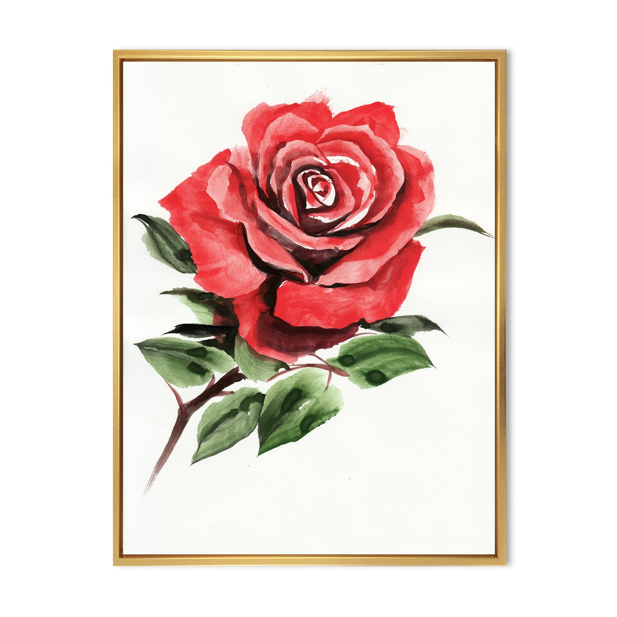 Designart 'Ancient Red Rose Flower III' Traditional Framed Canvas Wall Art Print
