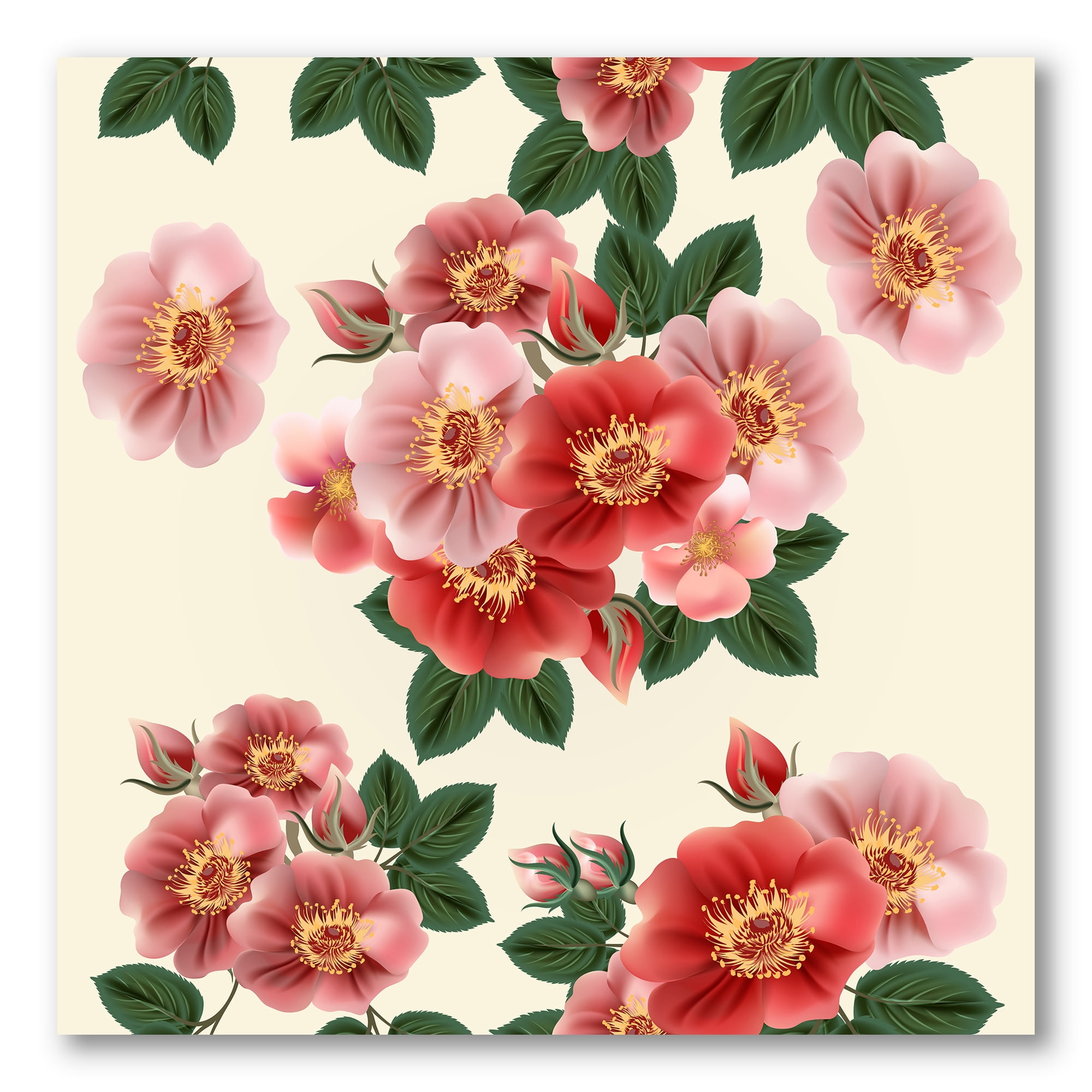 Designart ' Ancient Red Roses ' Traditional Canvas Wall Art Print