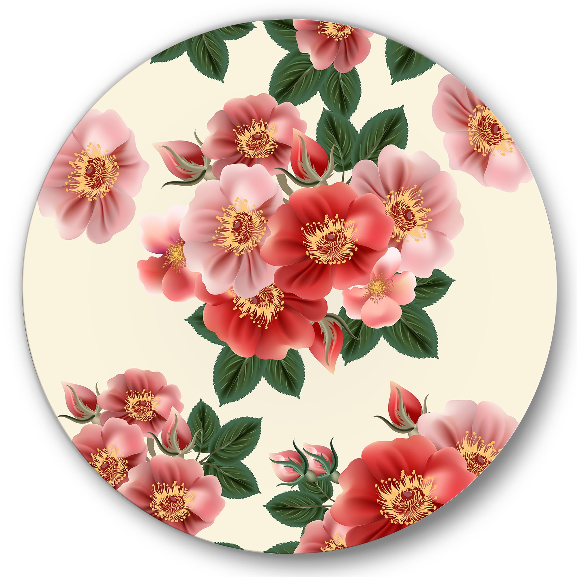 Designart 'Ancient Red Roses' Traditional Circle Metal Wall Art 29x29 - Disc of 29