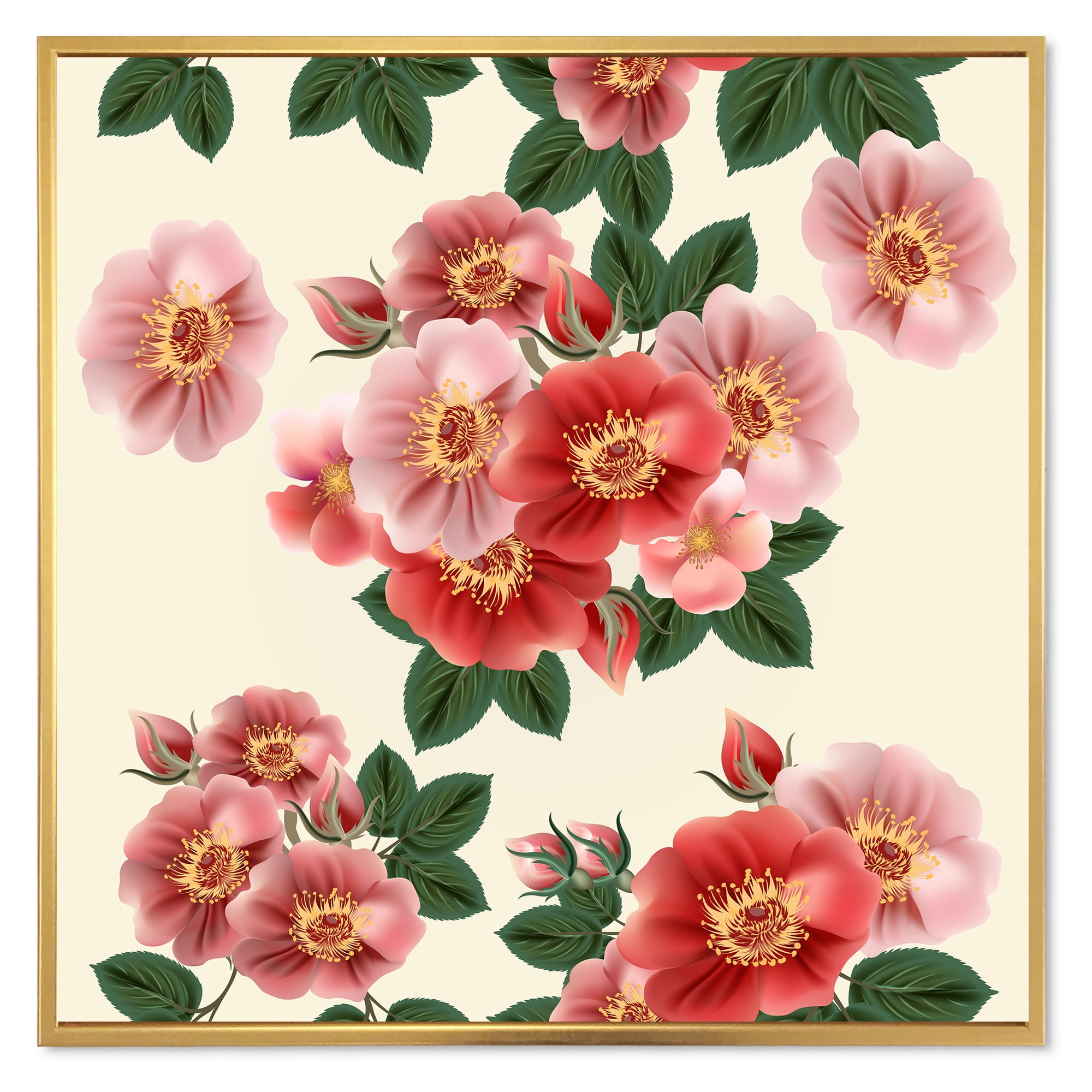 Designart 'Ancient Red Roses' Traditional Framed Canvas Wall Art Print