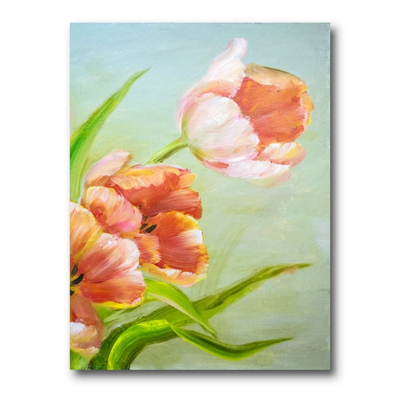 Designart ' Ancient Red Tulips Flowers I ' Traditional Canvas Wall Art Print