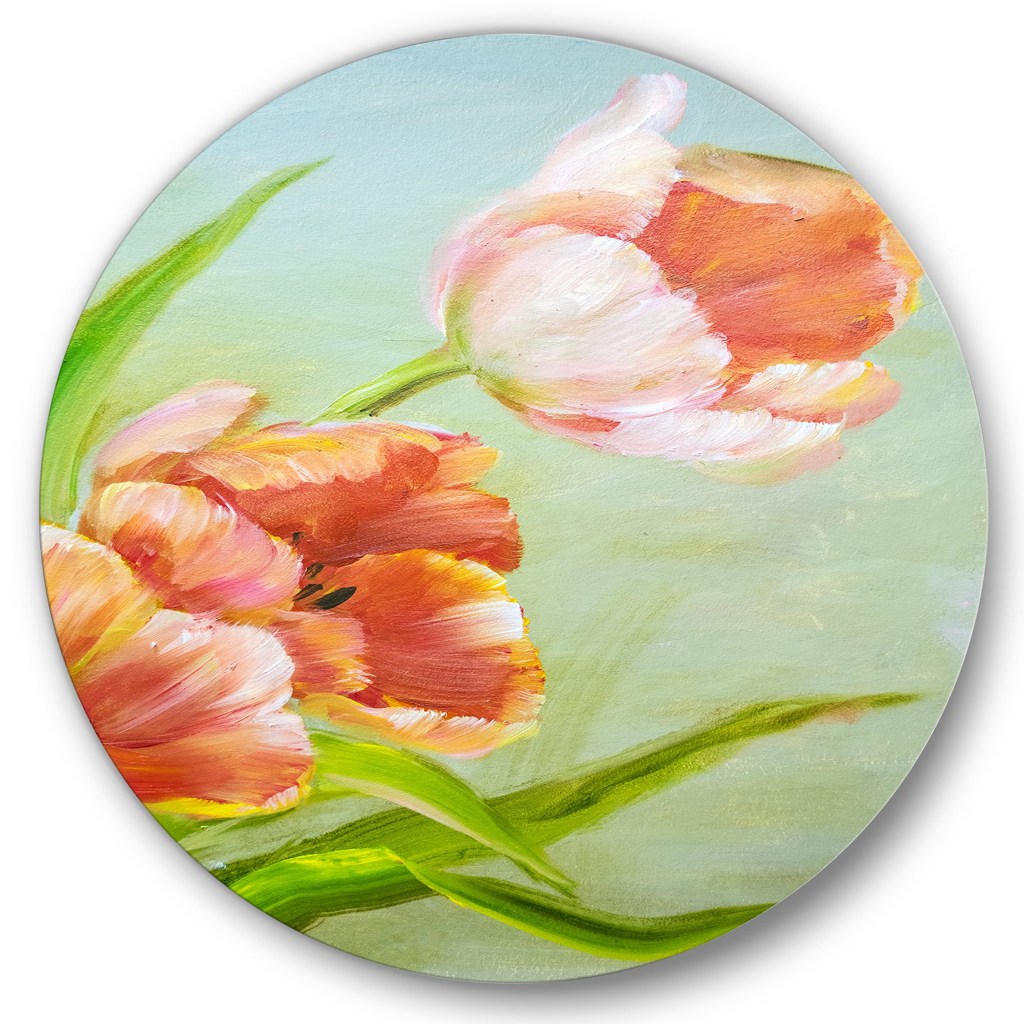 Designart 'Ancient Red Tulips Flowers I' Traditional Circle Metal Wall Art 23x23 - Disc of 23