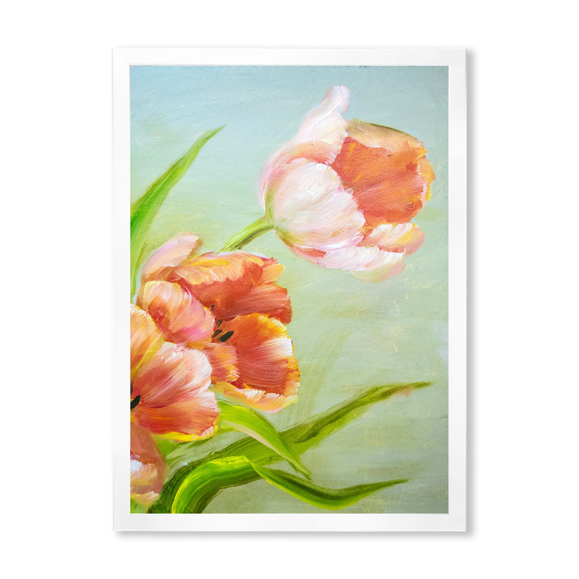 Designart 'Ancient Red Tulips Flowers I' Traditional Framed Art Print