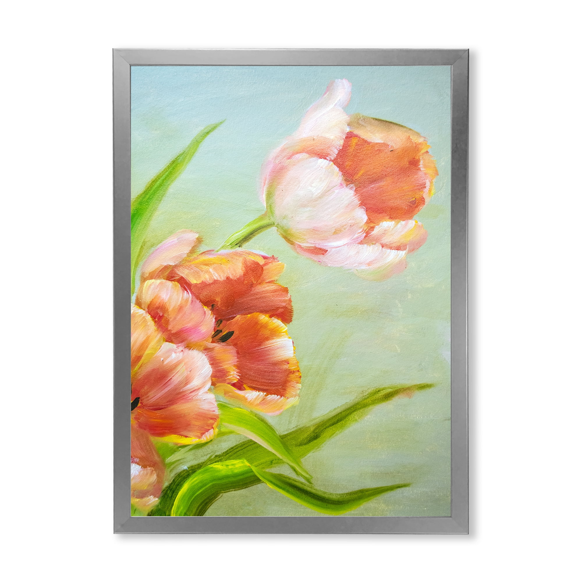 Designart 'Ancient Red Tulips Flowers I' Traditional Framed Art Print