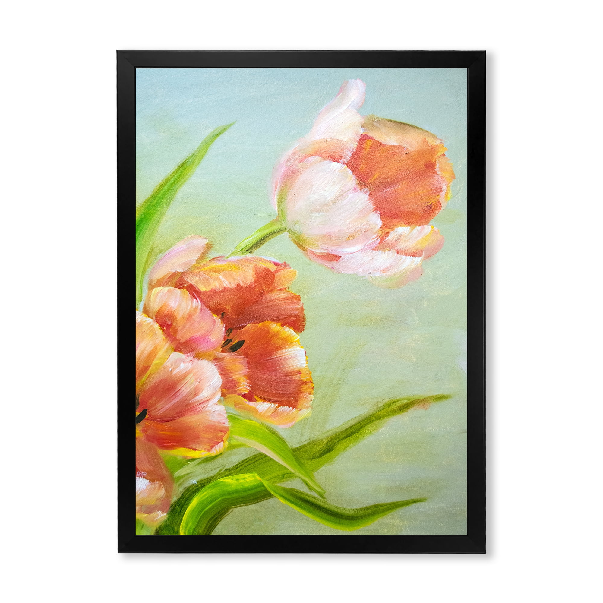 Designart 'Ancient Red Tulips Flowers I' Traditional Framed Art Print