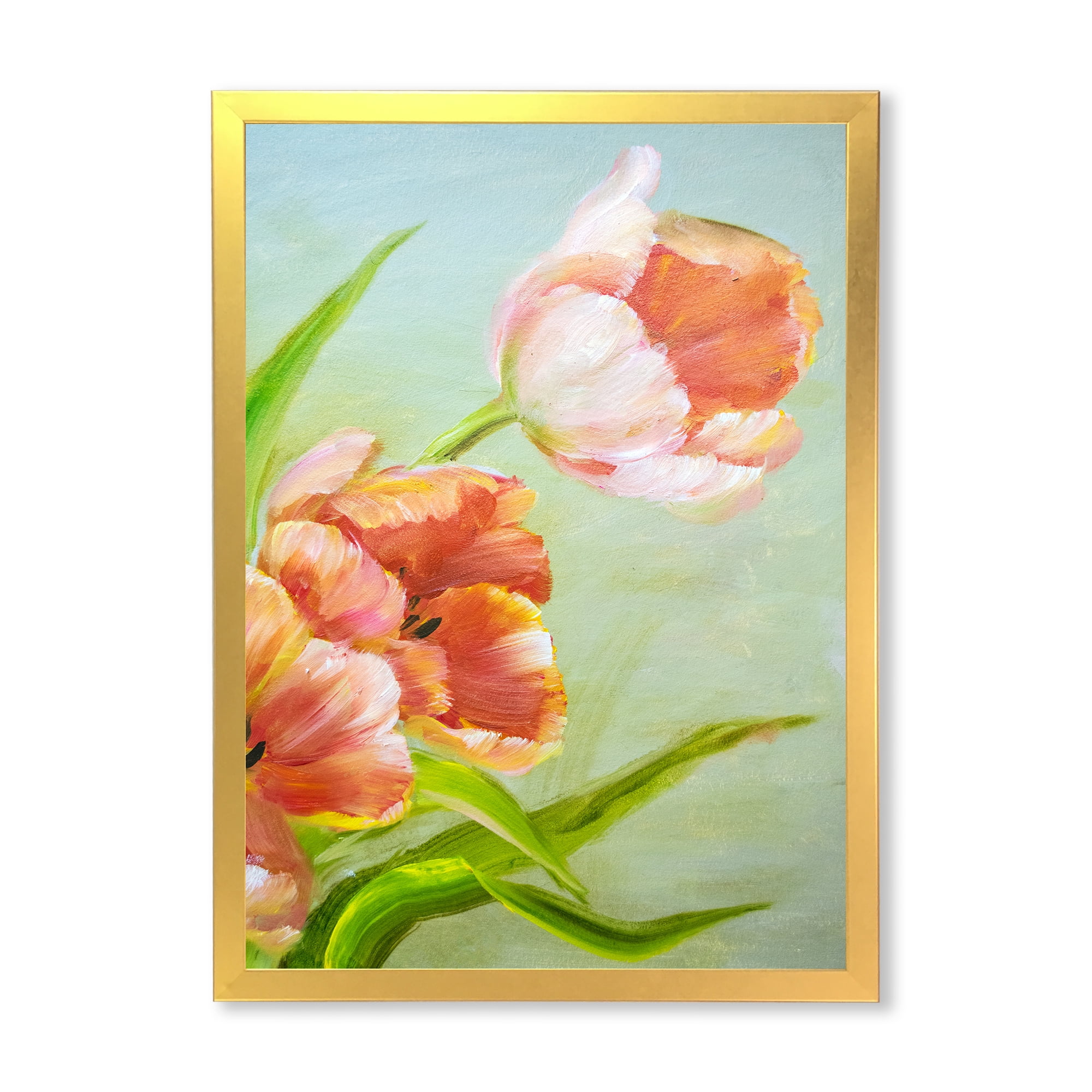 Designart 'Ancient Red Tulips Flowers I' Traditional Framed Art Print