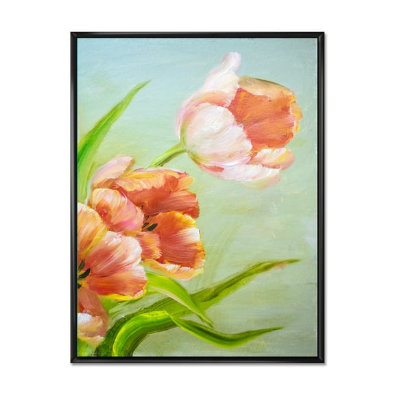 Designart 'Ancient Red Tulips Flowers I' Traditional Framed Canvas Wall Art Print