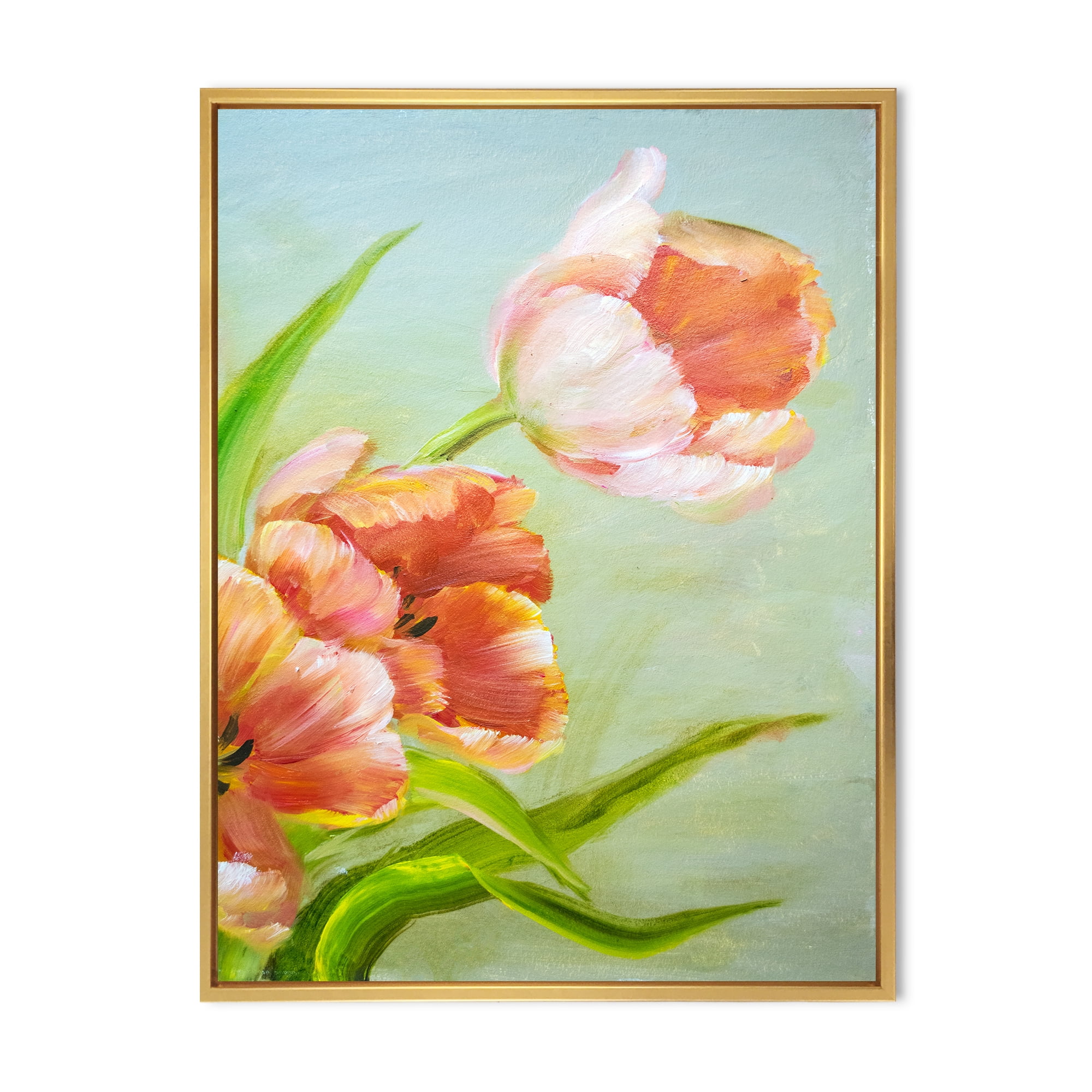 Designart 'Ancient Red Tulips Flowers I' Traditional Framed Canvas Wall Art Print