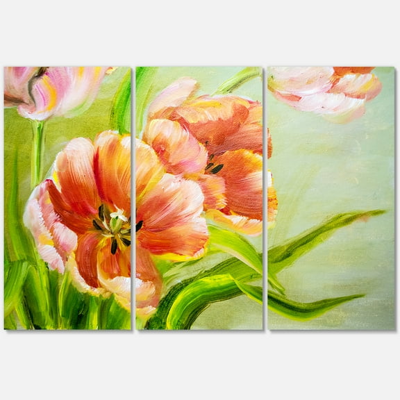 Designart ' Ancient Red Tulips Flowers II ' Traditional Canvas Wall Art Print