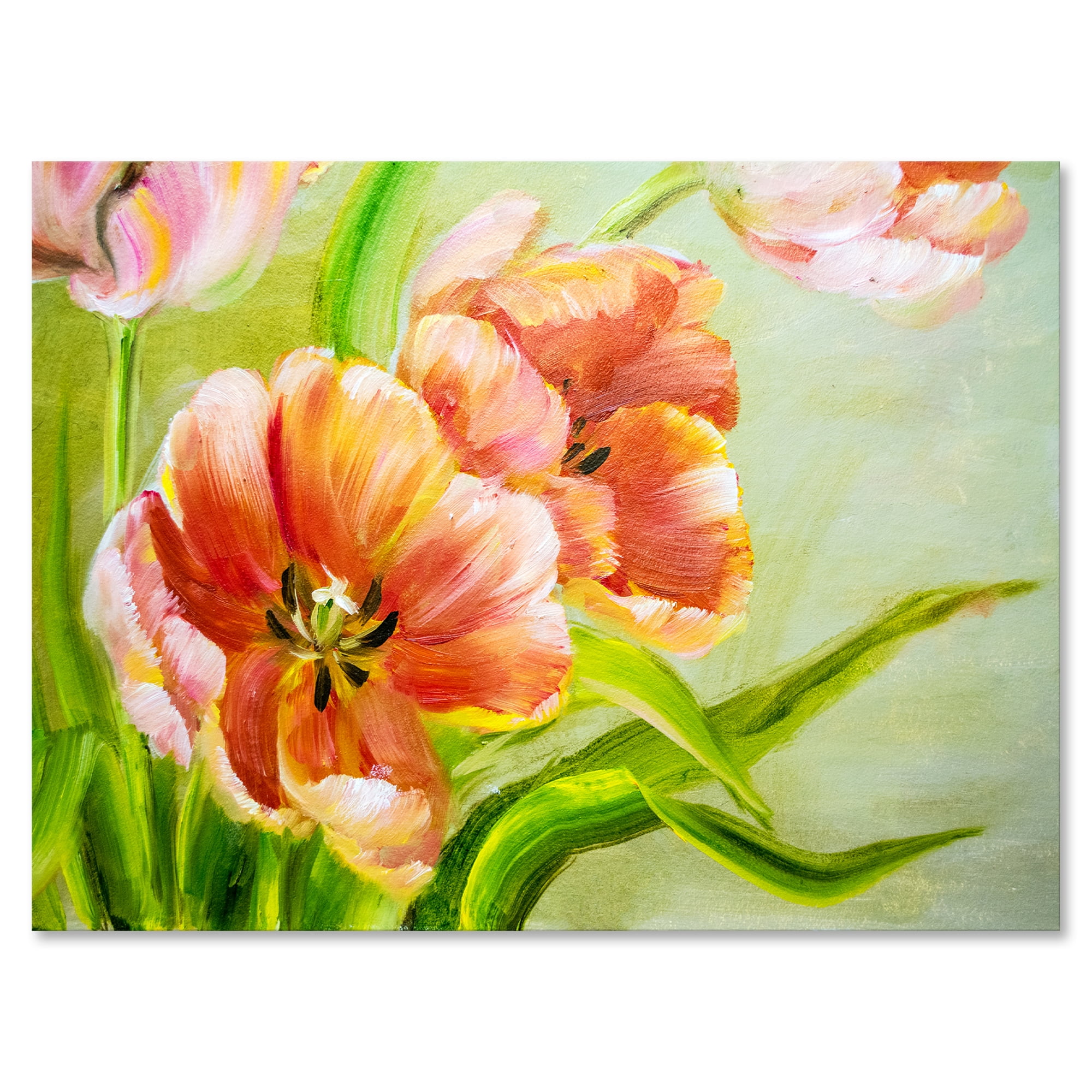 Designart ' Ancient Red Tulips Flowers II ' Traditional Canvas Wall Art Print