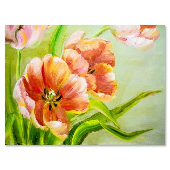 Designart ' Ancient Red Tulips Flowers II ' Traditional Canvas Wall Art Print