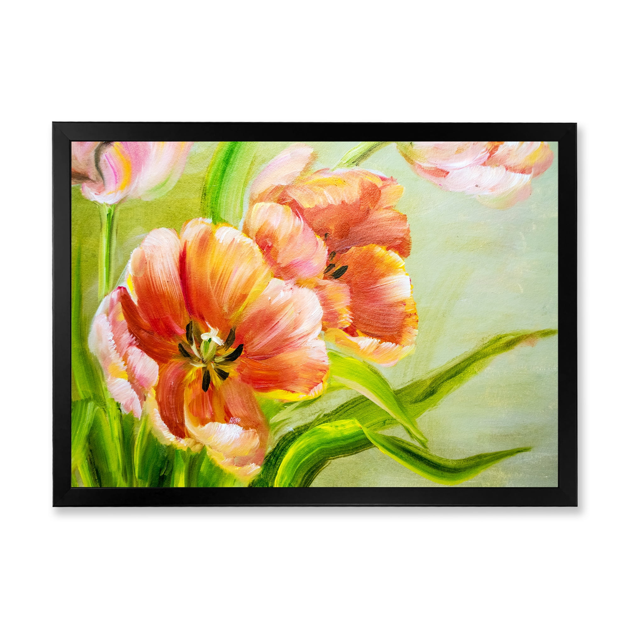 Designart 'Ancient Red Tulips Flowers II' Traditional Framed Art Print