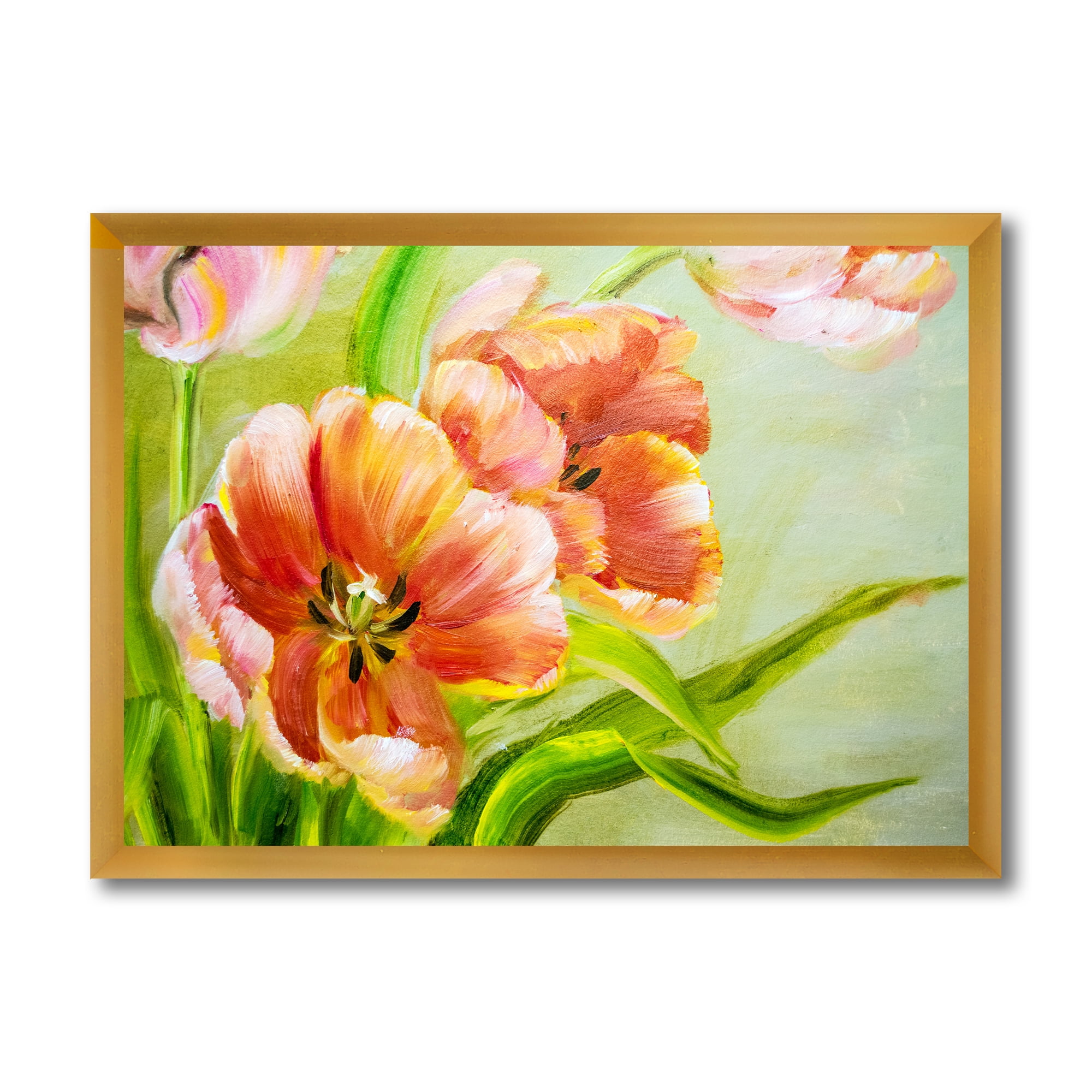 Designart 'Ancient Red Tulips Flowers II' Traditional Framed Art Print