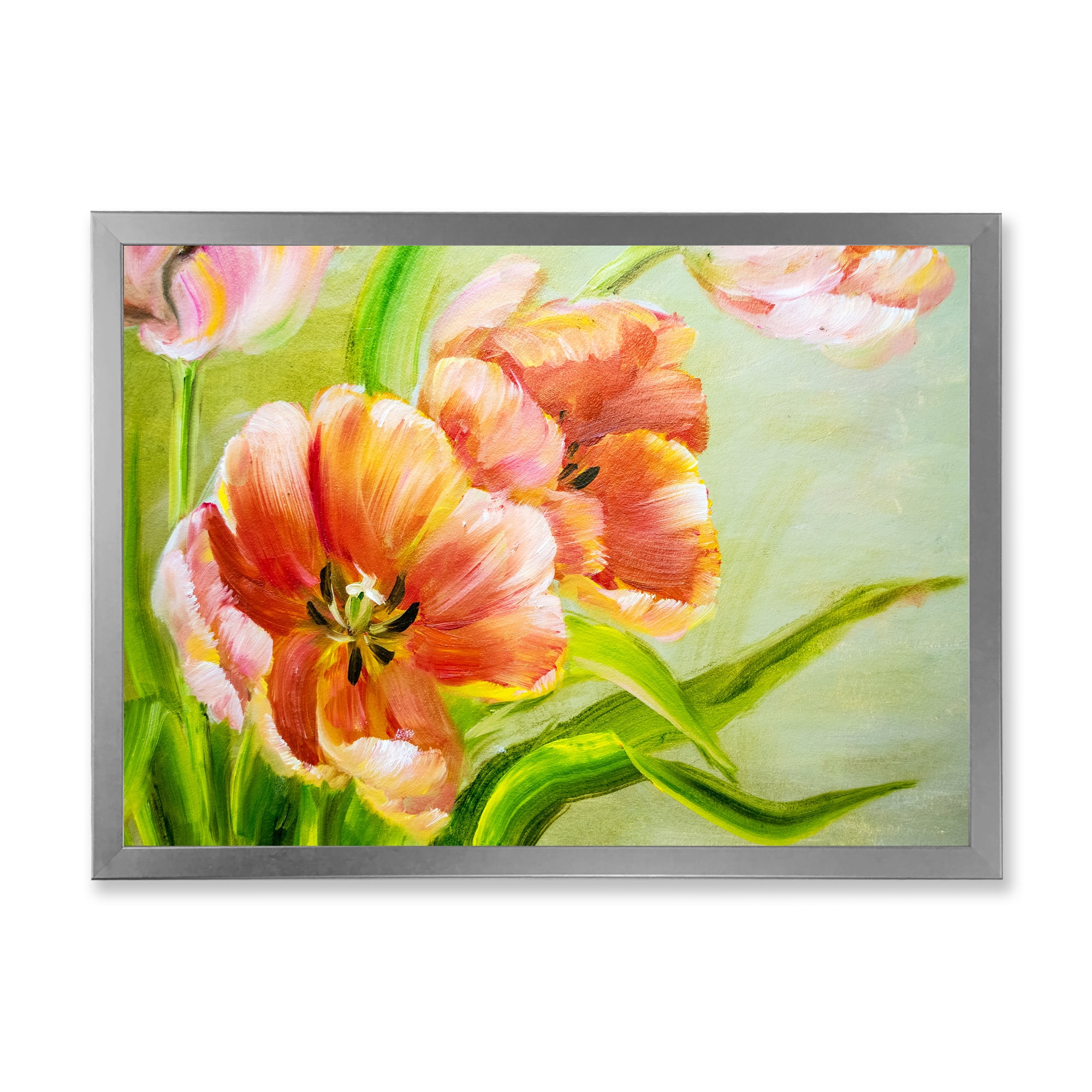 Designart 'Ancient Red Tulips Flowers II' Traditional Framed Art Print