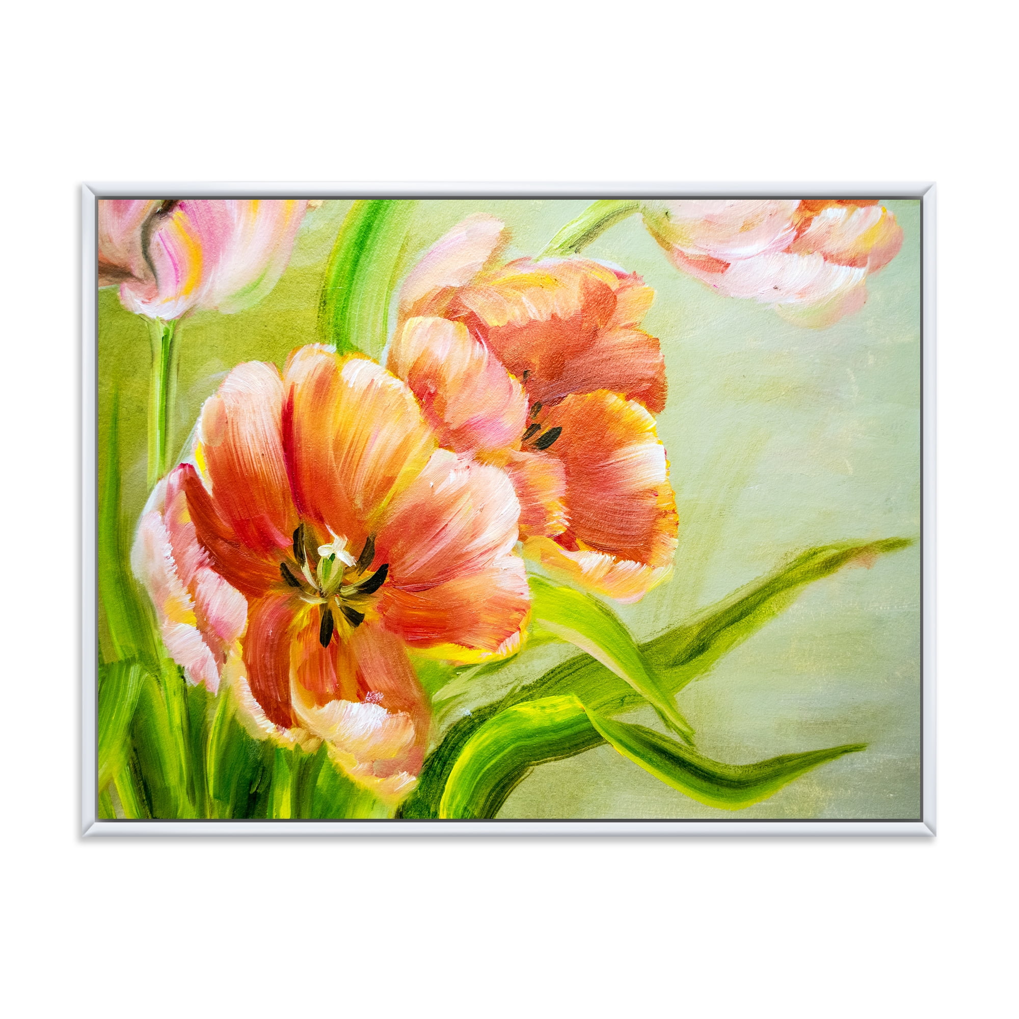 Designart 'Ancient Red Tulips Flowers II' Traditional Framed Canvas Wall Art Print