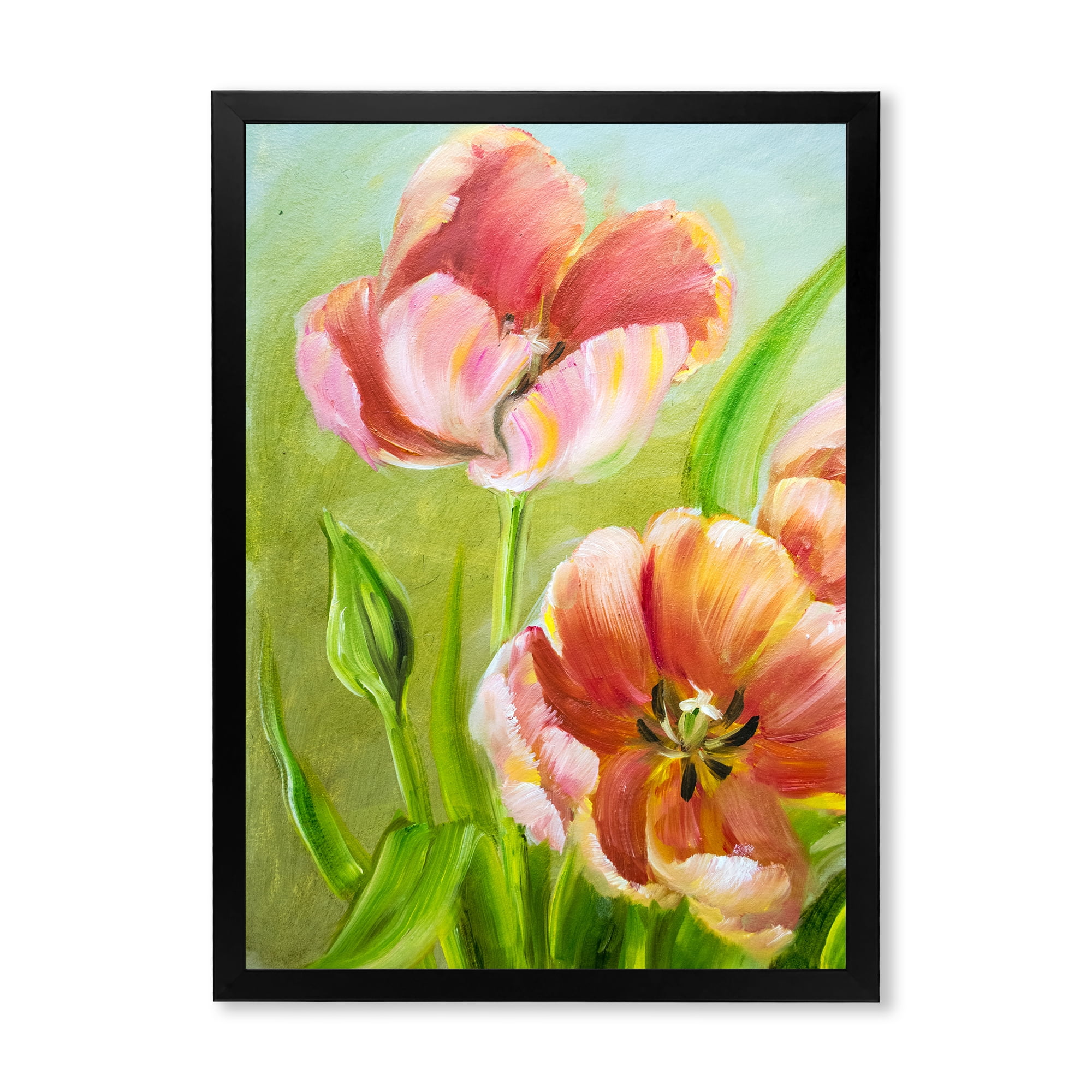 Designart 'Ancient Red Tulips Flowers III' Traditional Framed Art Print