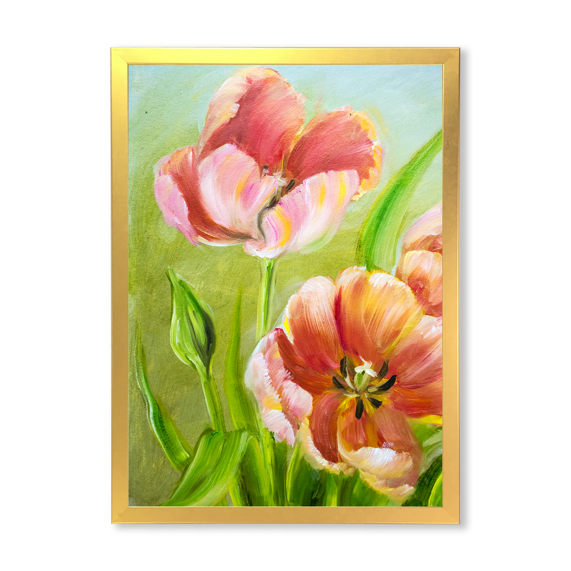Designart 'Ancient Red Tulips Flowers III' Traditional Framed Art Print