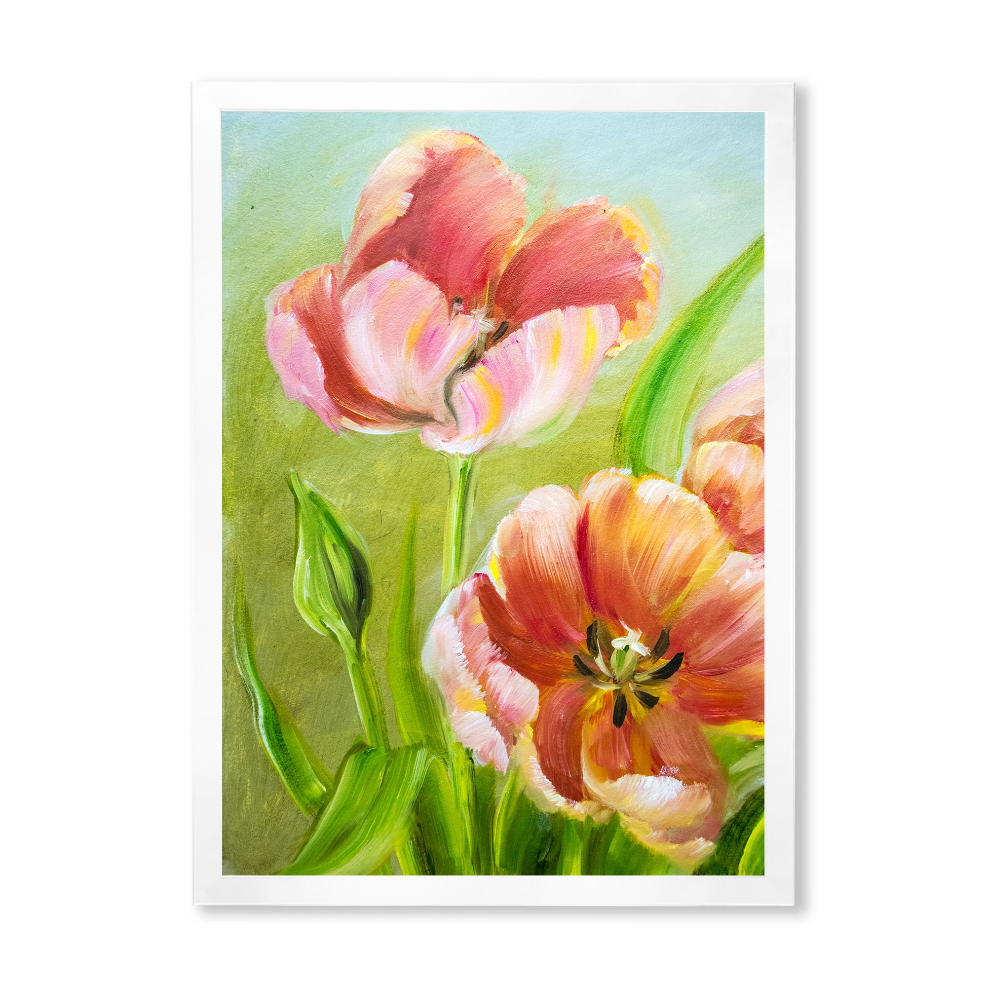 Designart 'Ancient Red Tulips Flowers III' Traditional Framed Art Print