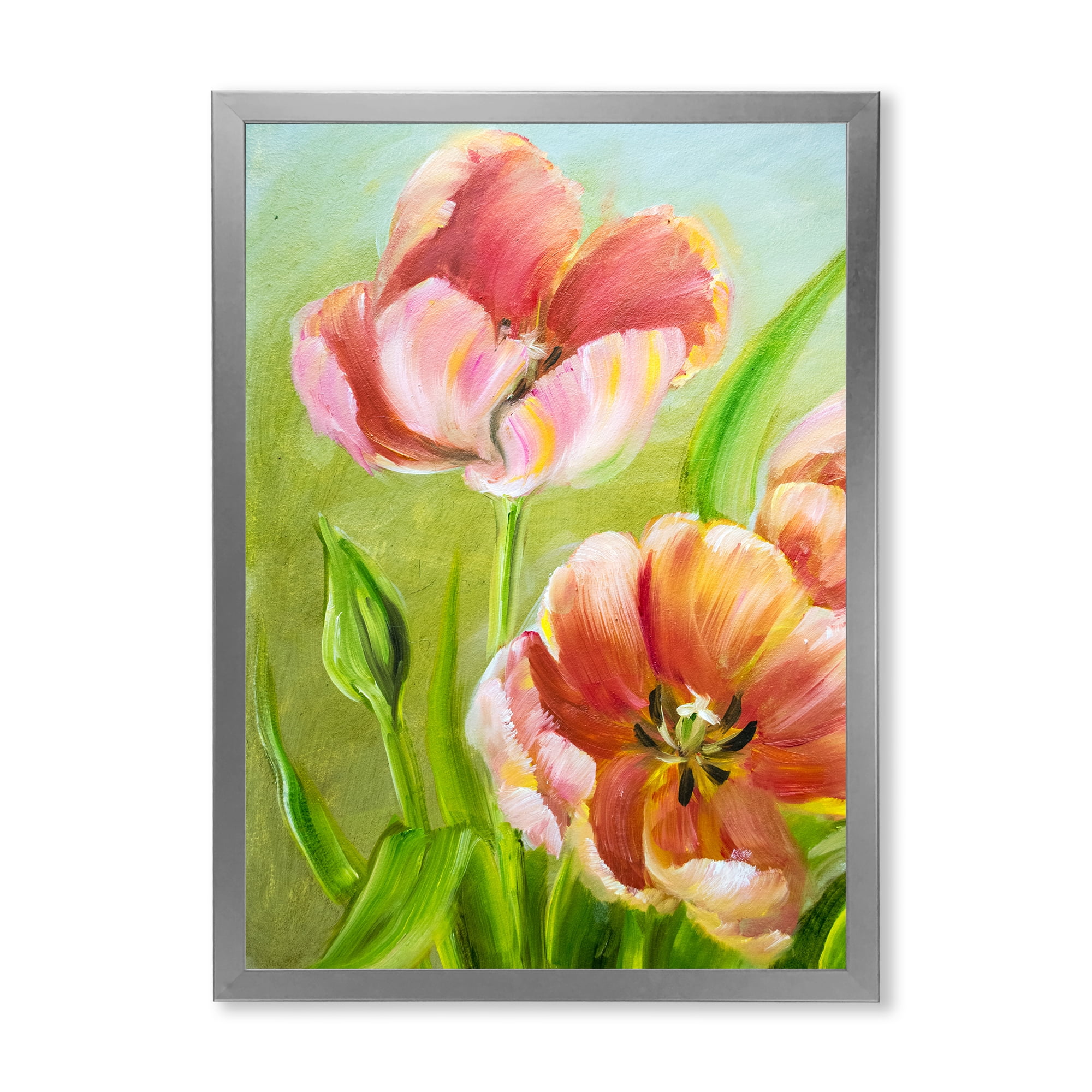 Designart 'Ancient Red Tulips Flowers III' Traditional Framed Art Print