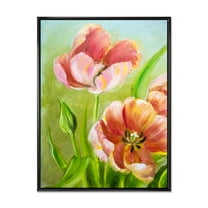 Designart 'Ancient Red Tulips Flowers III' Traditional Framed Canvas Wall Art Print
