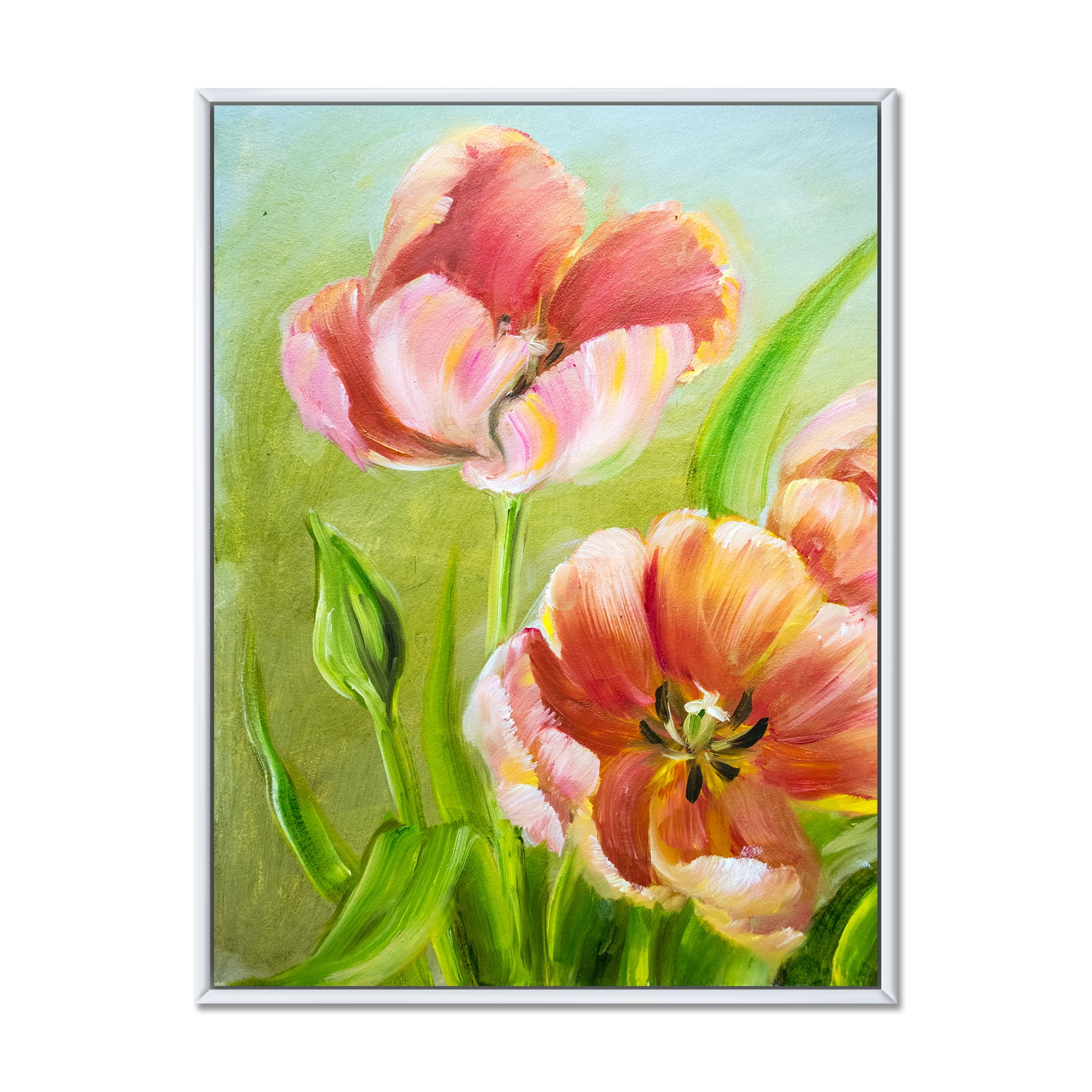 Designart 'Ancient Red Tulips Flowers III' Traditional Framed Canvas Wall Art Print