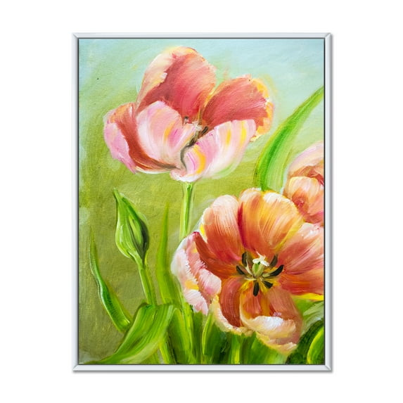 Designart 'Ancient Red Tulips Flowers III' Traditional Framed Canvas Wall Art Print