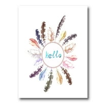 Designart ' Ancient Round Wreath With Birds Feathers ' Bohemian & Eclectic Canvas Wall Art Print