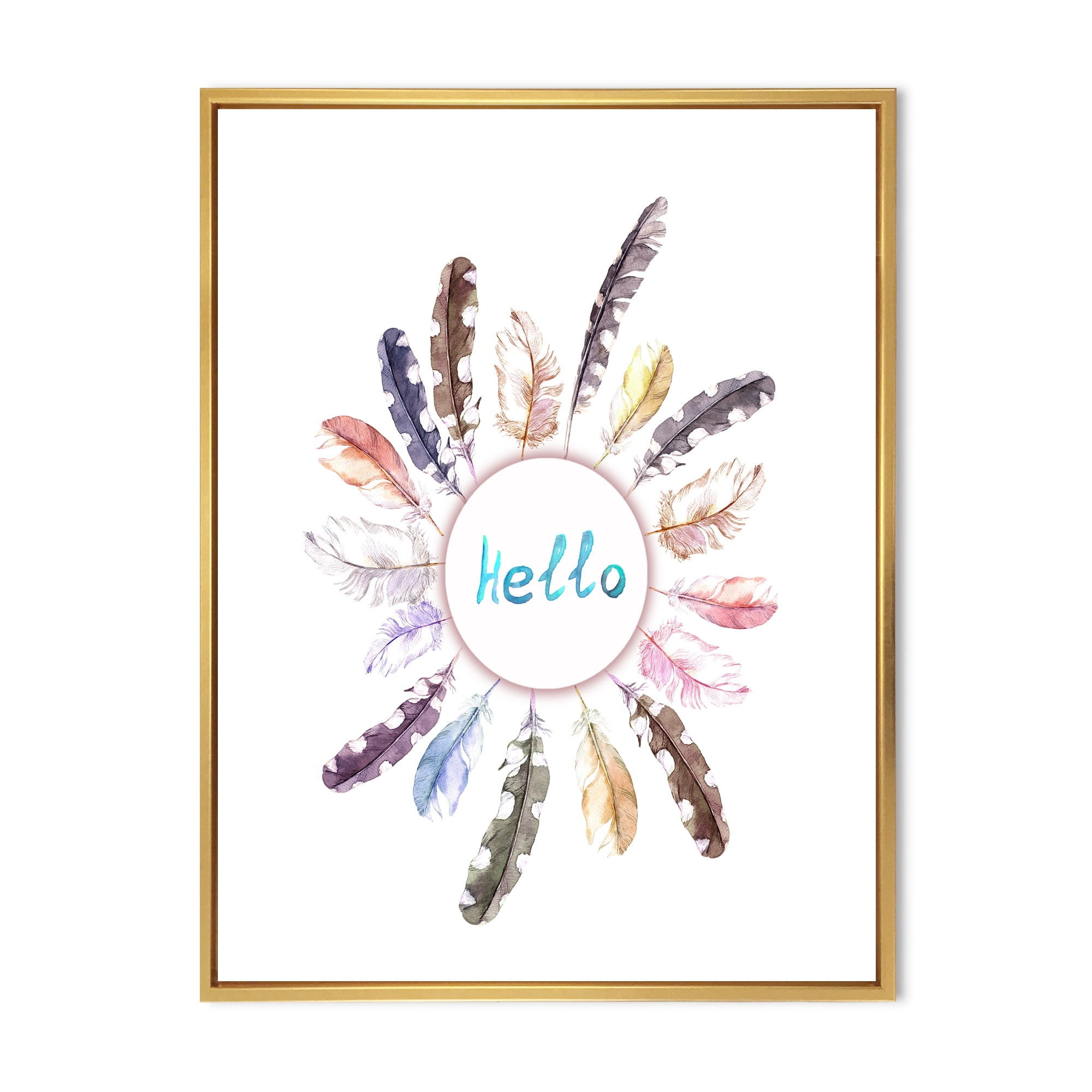 Designart 'Ancient Round Wreath With Birds Feathers' Bohemian & Eclectic Framed Canvas Wall Art Print