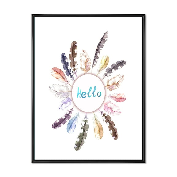 Designart 'Ancient Round Wreath With Birds Feathers' Bohemian & Eclectic Framed Canvas Wall Art Print